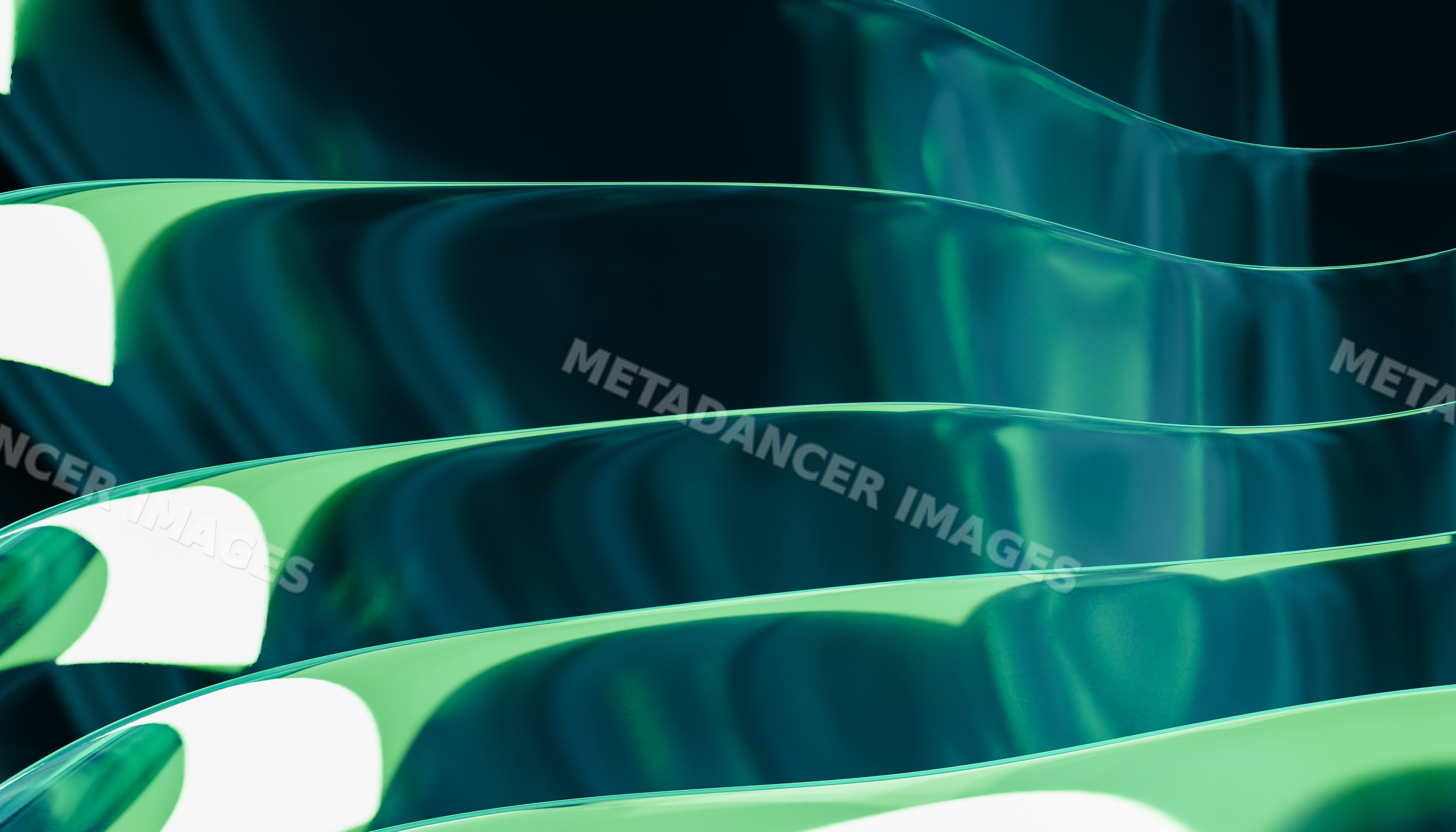 Abstract digital render of smooth green and blue wave shapes