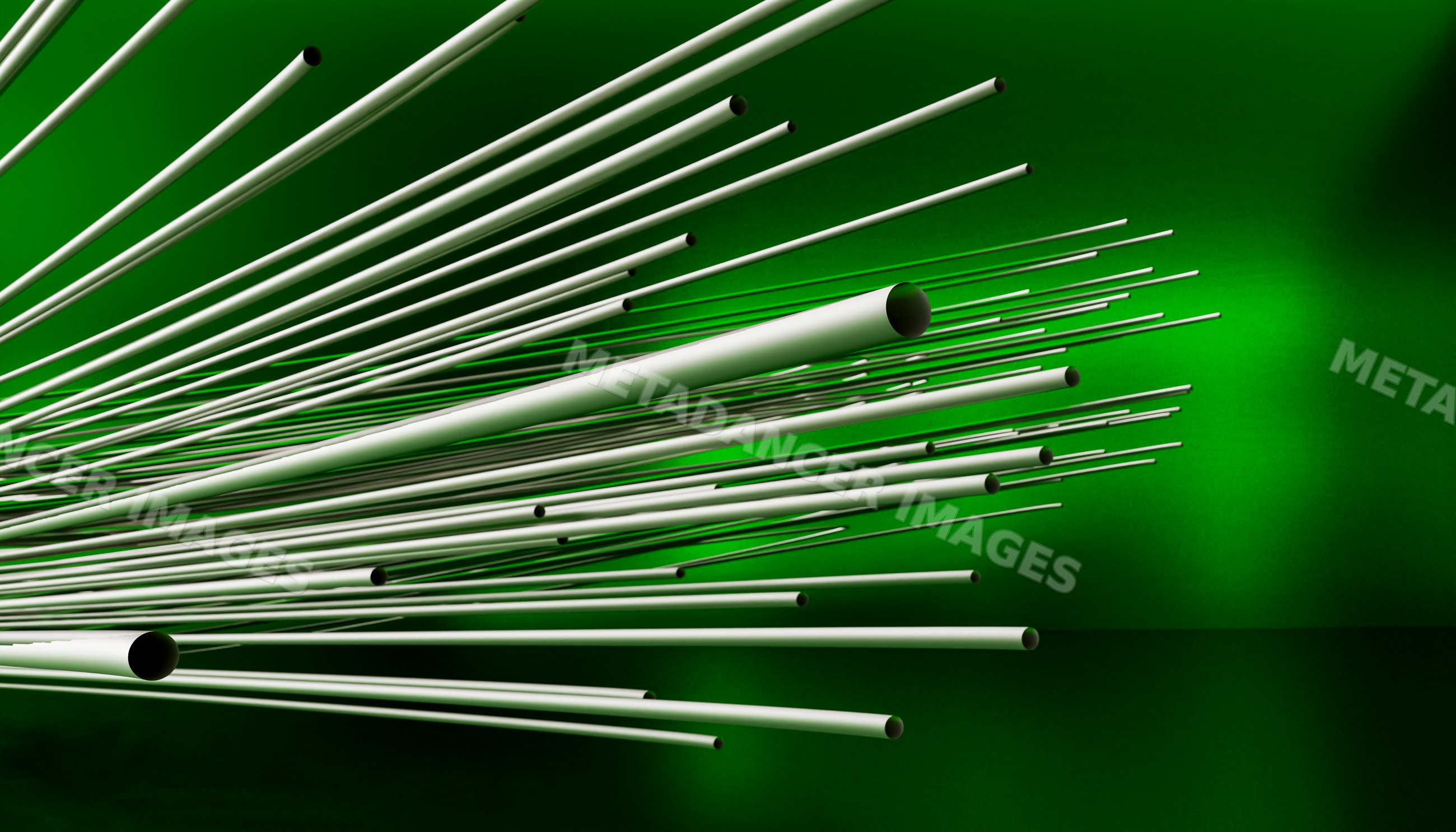 White tubes arranged in abstract pattern against green background