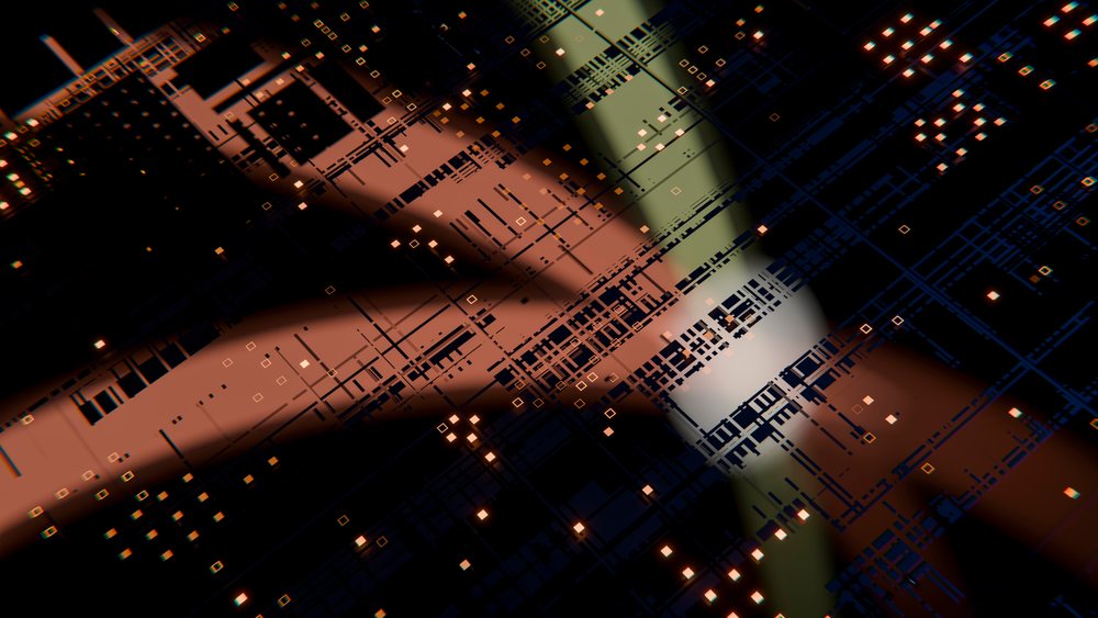 Abstract digital technology pattern with glowing circuit grid