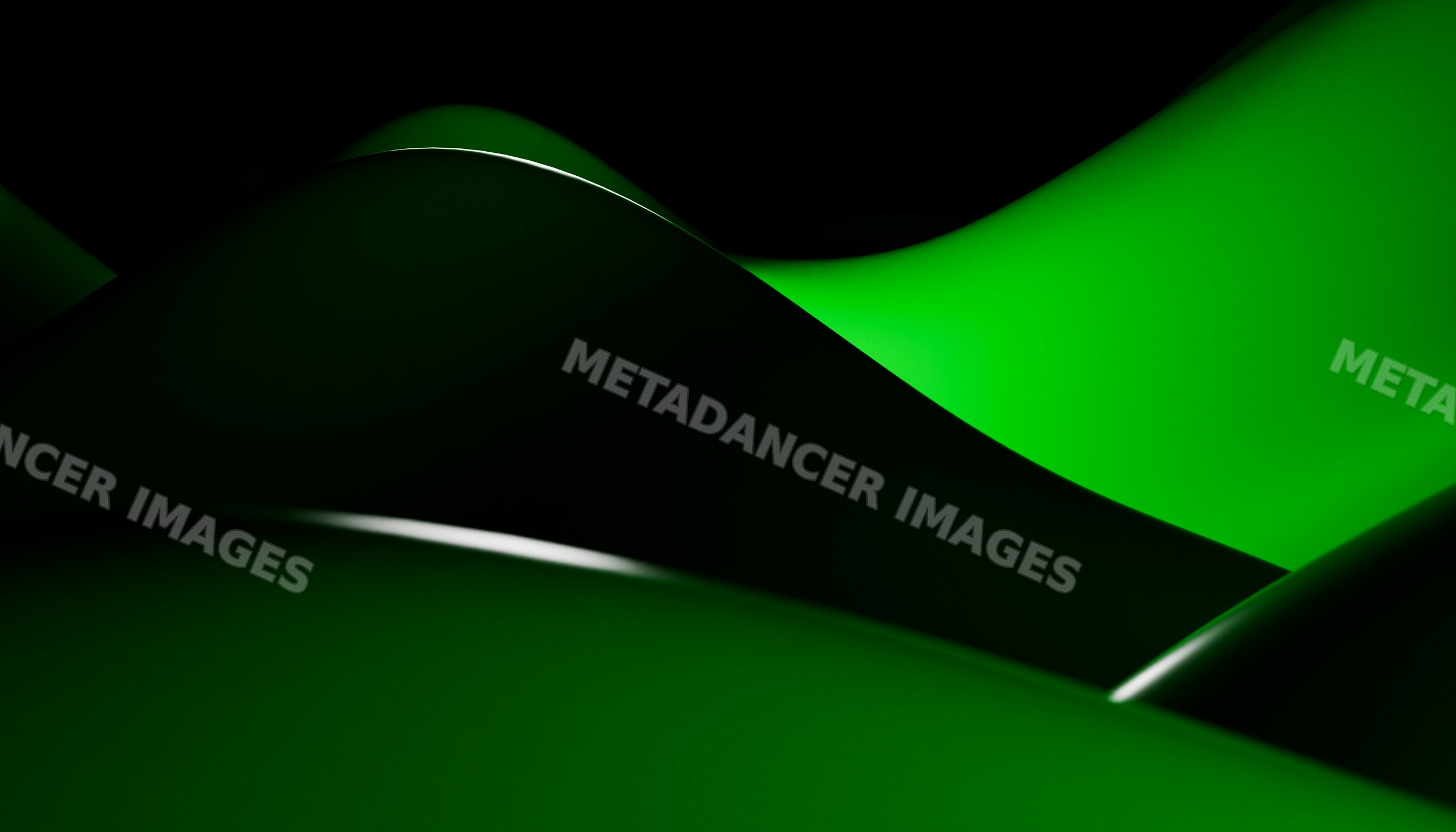 Smooth green abstract curves with glossy surfaces on dark background
