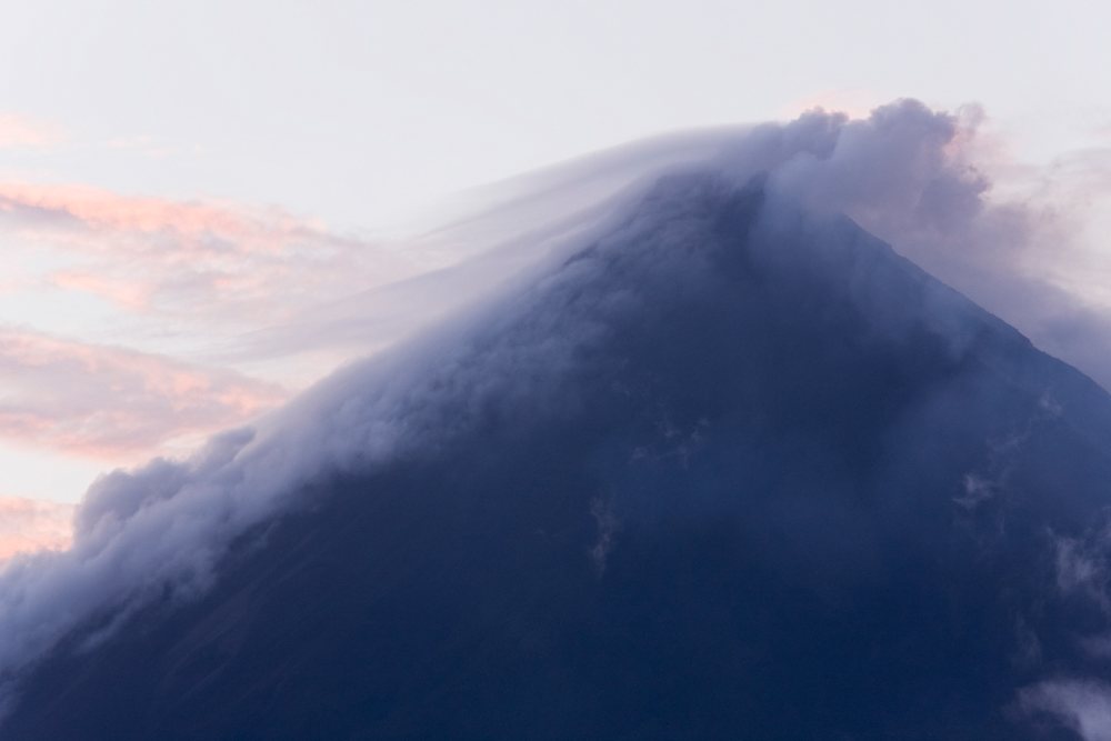 Arenal volcano with smoky clouds, costa rica