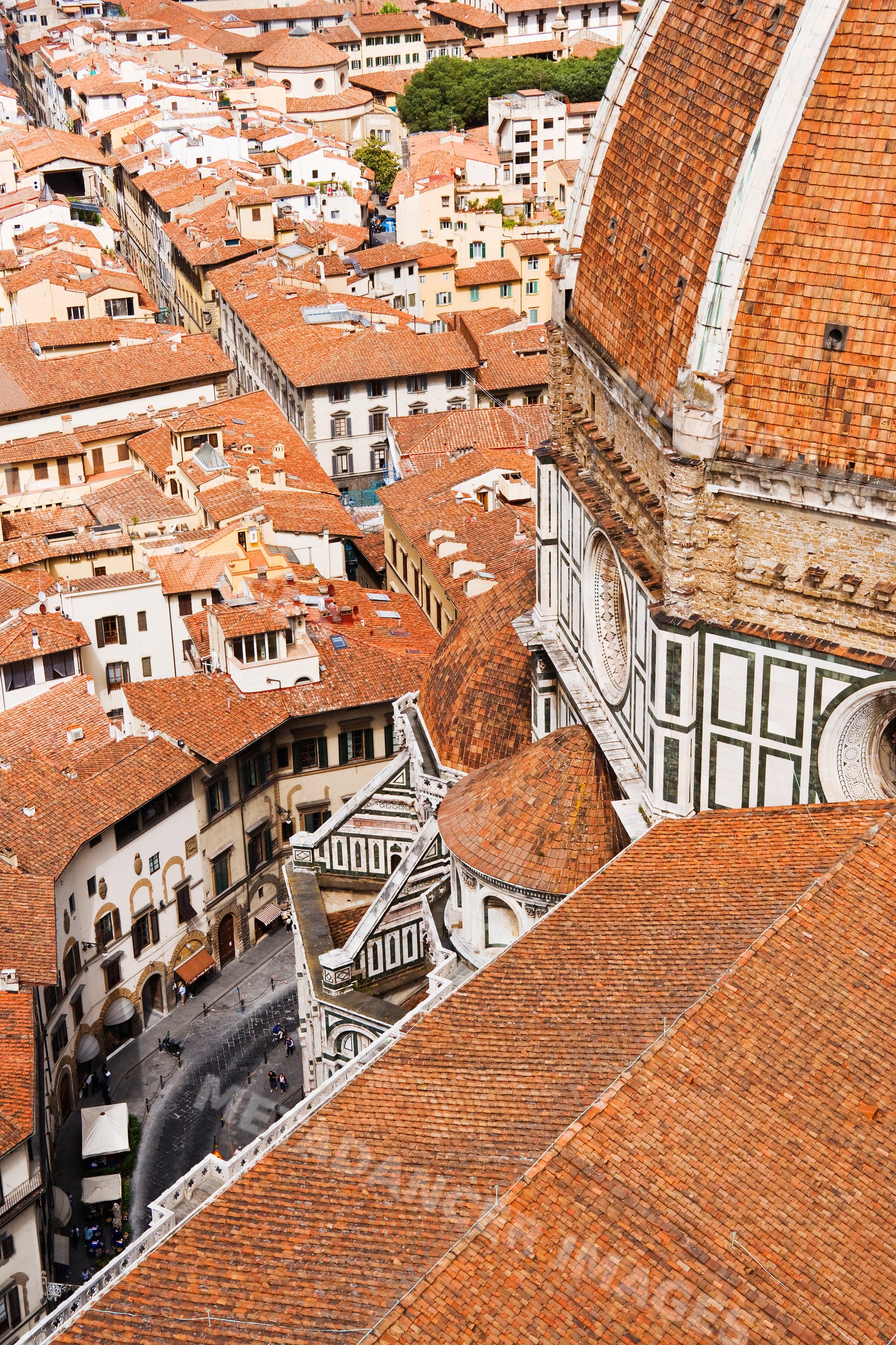 View over rooftops and historic buildings near the duomo, italy