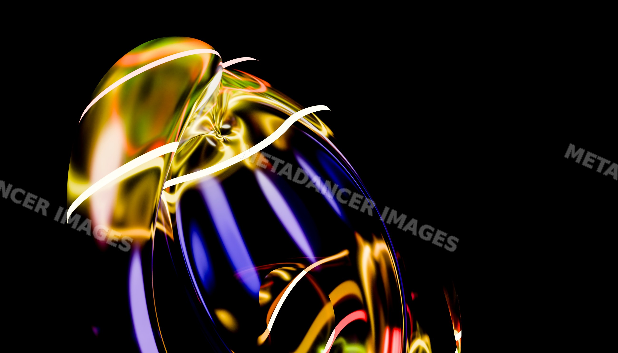 Abstract glossy curved shapes with colorful light reflections