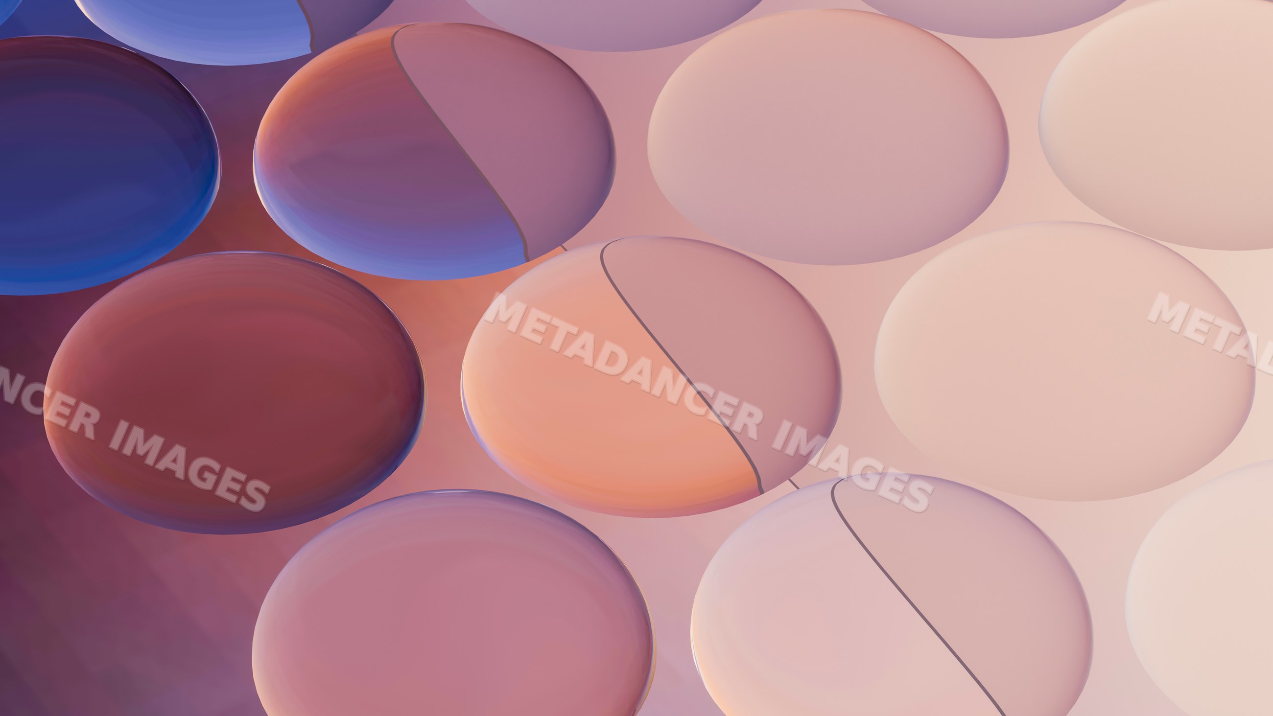 Close-up of overlapping medical capsules with soft lighting