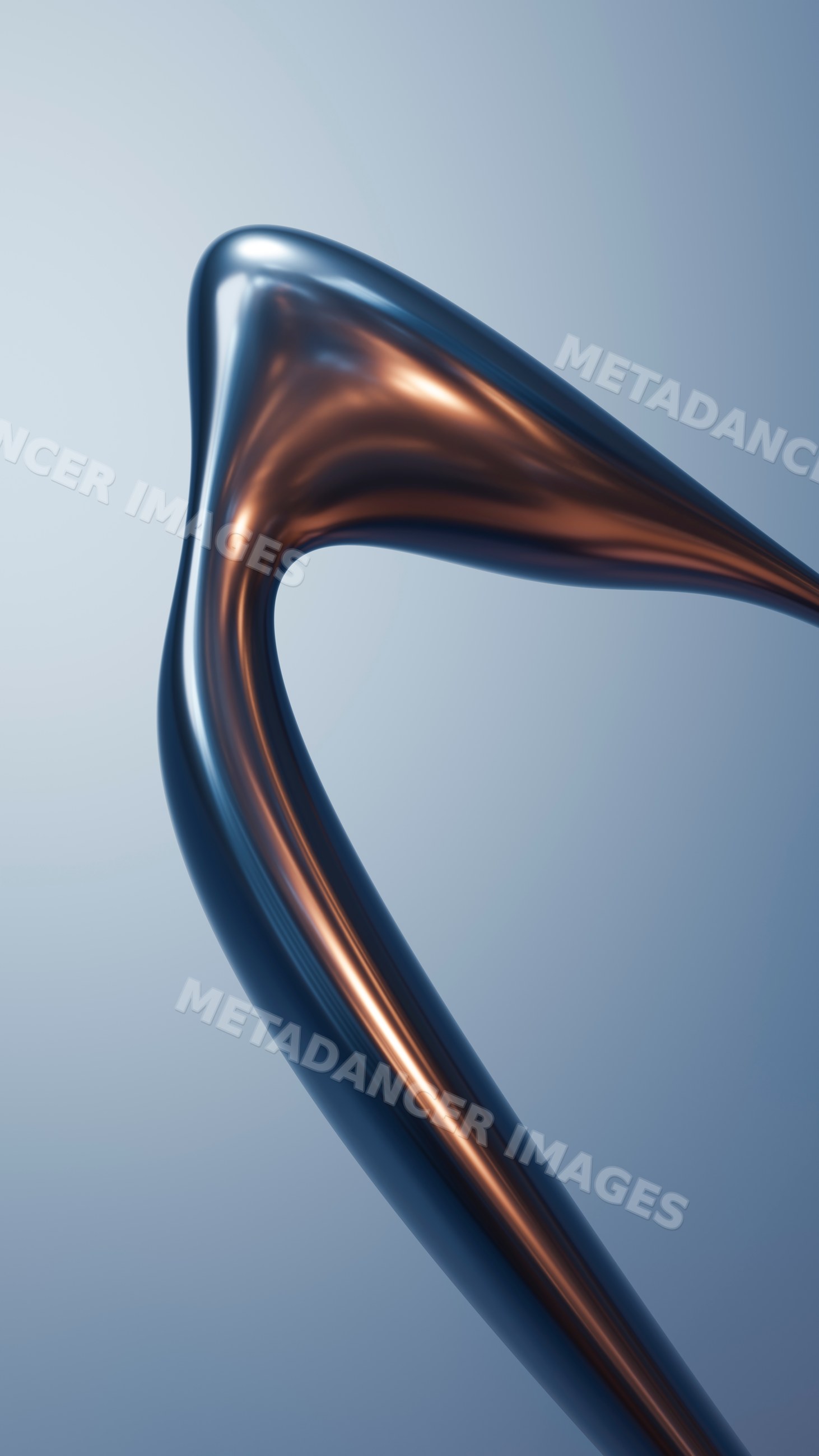 Abstract twisted metallic blue and orange 3d digital sculpture
