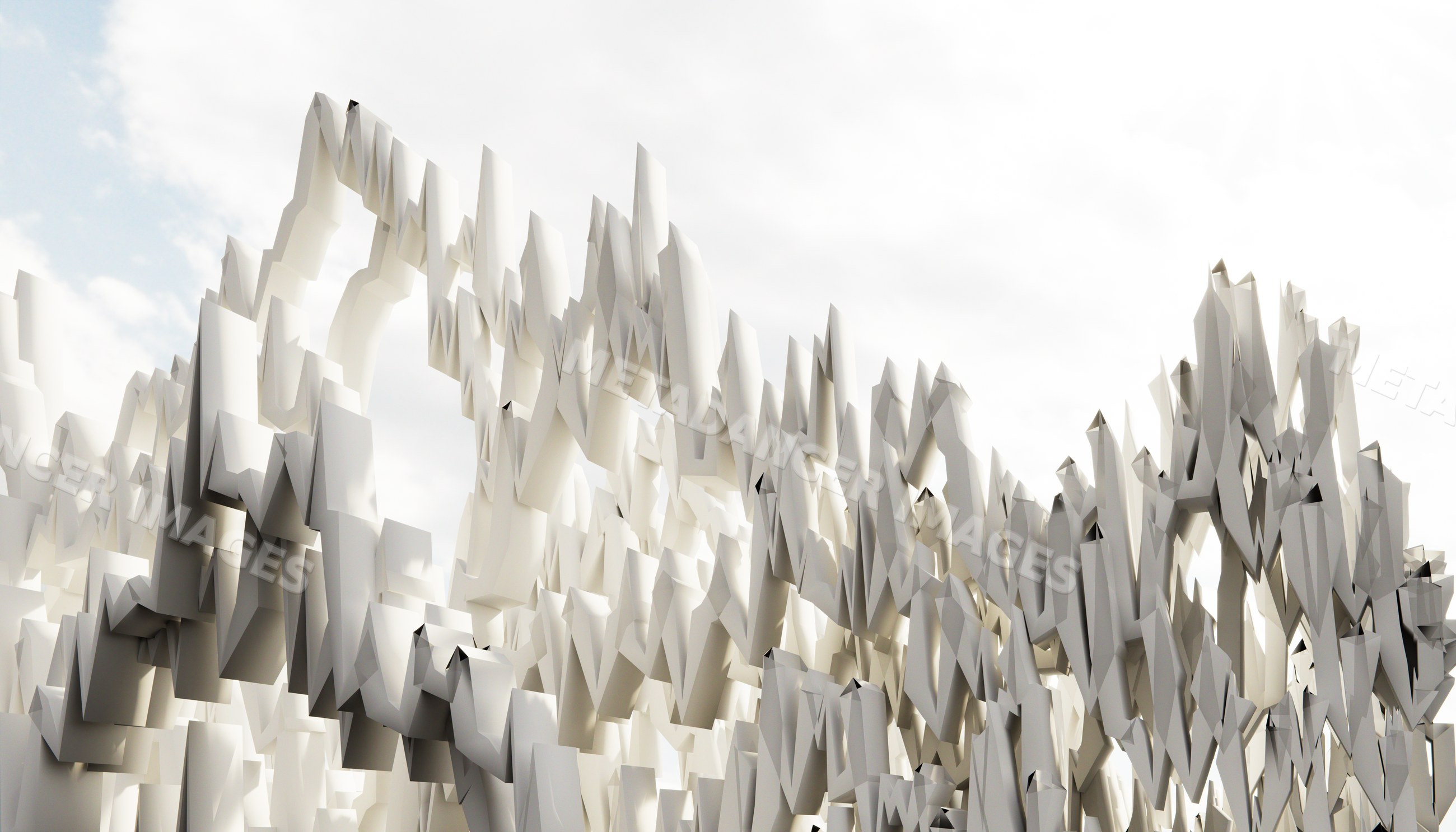 Abstract white geometric sculpture with sharp angles and modern design