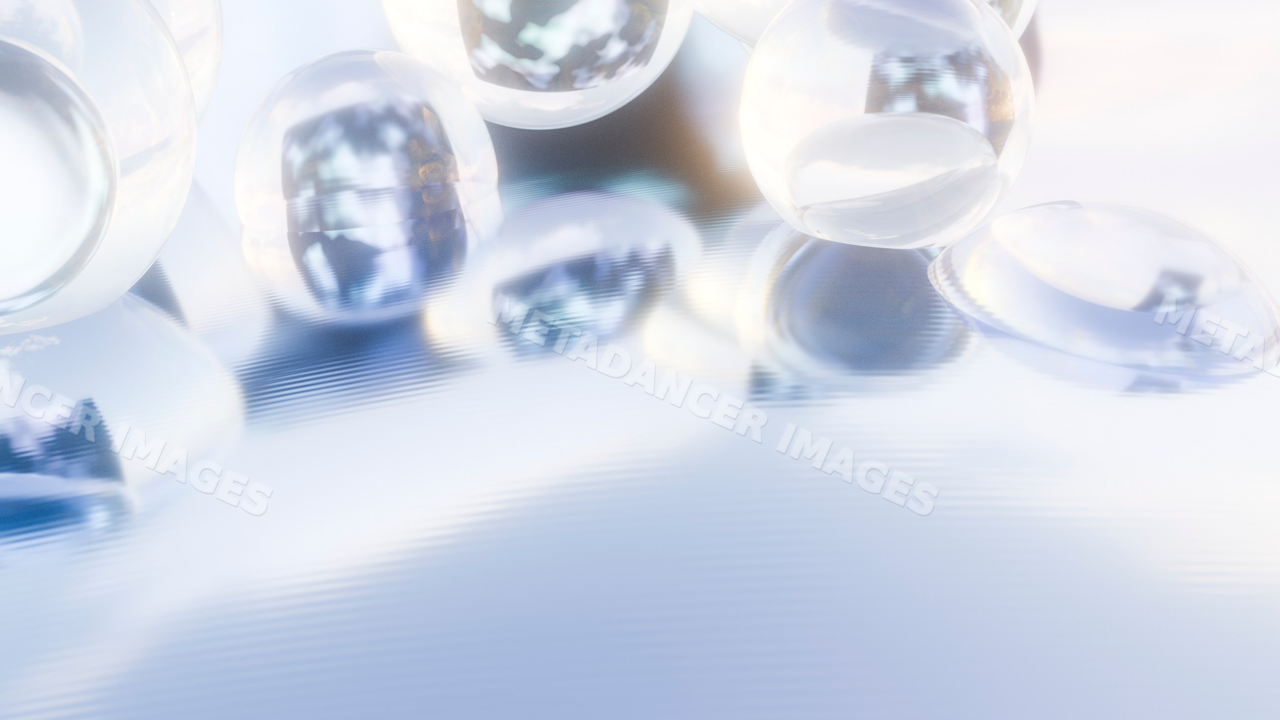 Transparent water droplets on reflective surface