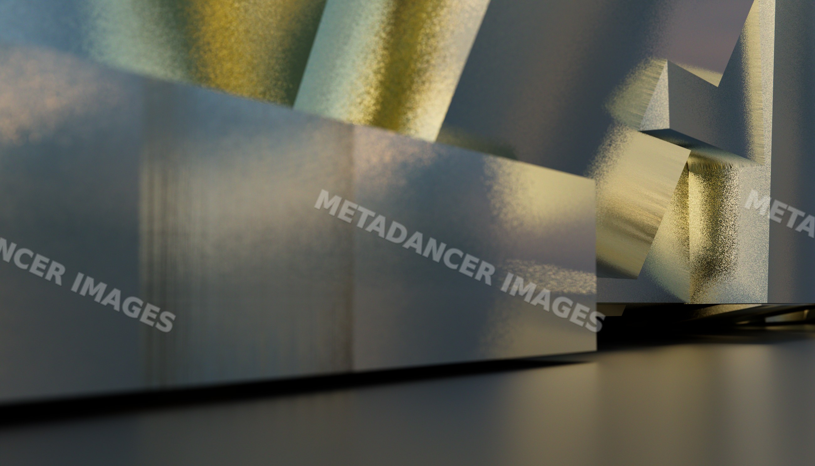 Abstract geometric shapes with metallic texture and soft lighting