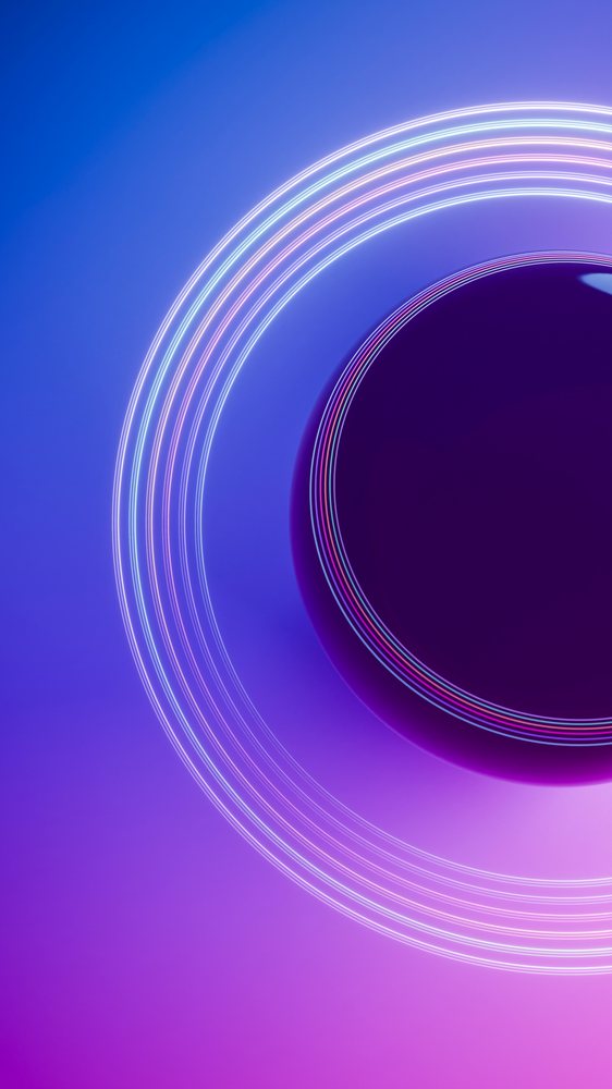 Abstract glowing concentric rings digital illustration on gradient