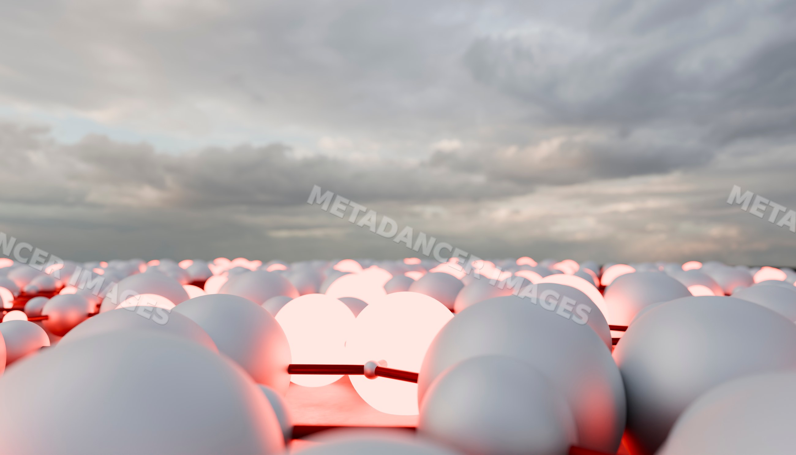 Glowing connected white spheres