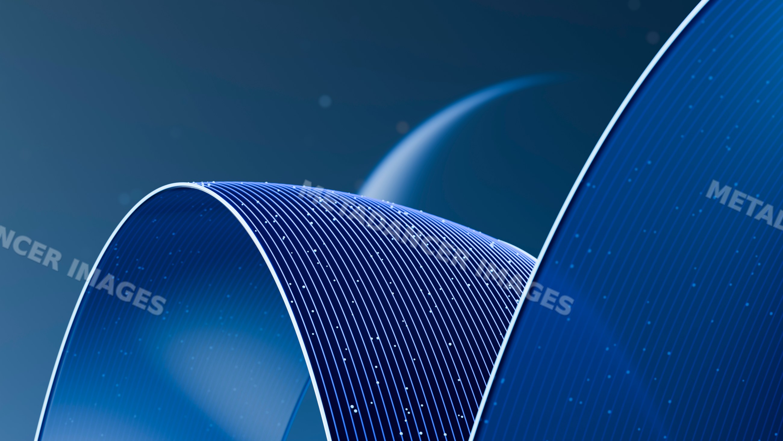 Blue curved digital wave ribbon with white dotted pattern