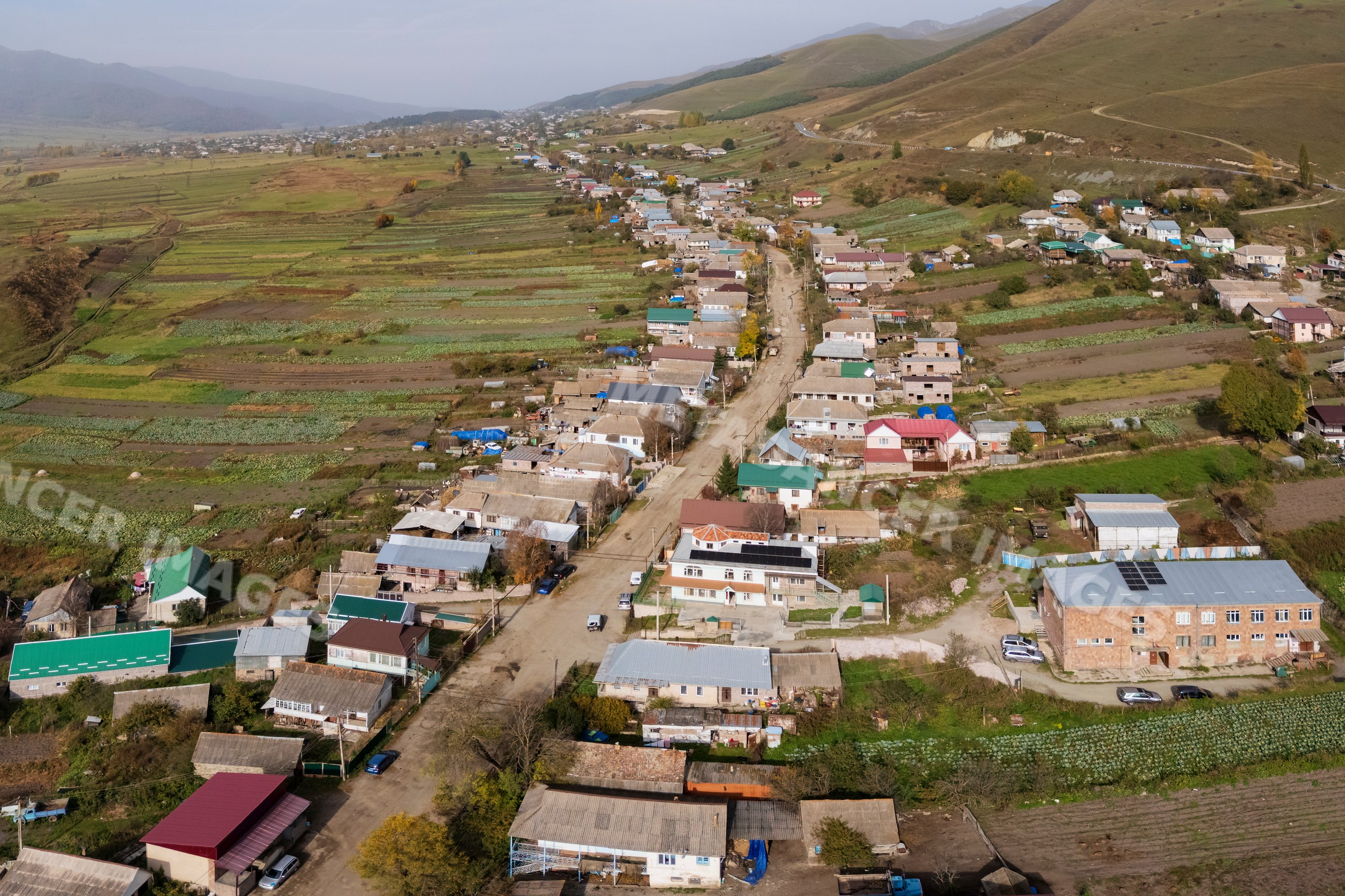 Aerial view of fieoletovo village in the Aghstev River Valley, Armenia