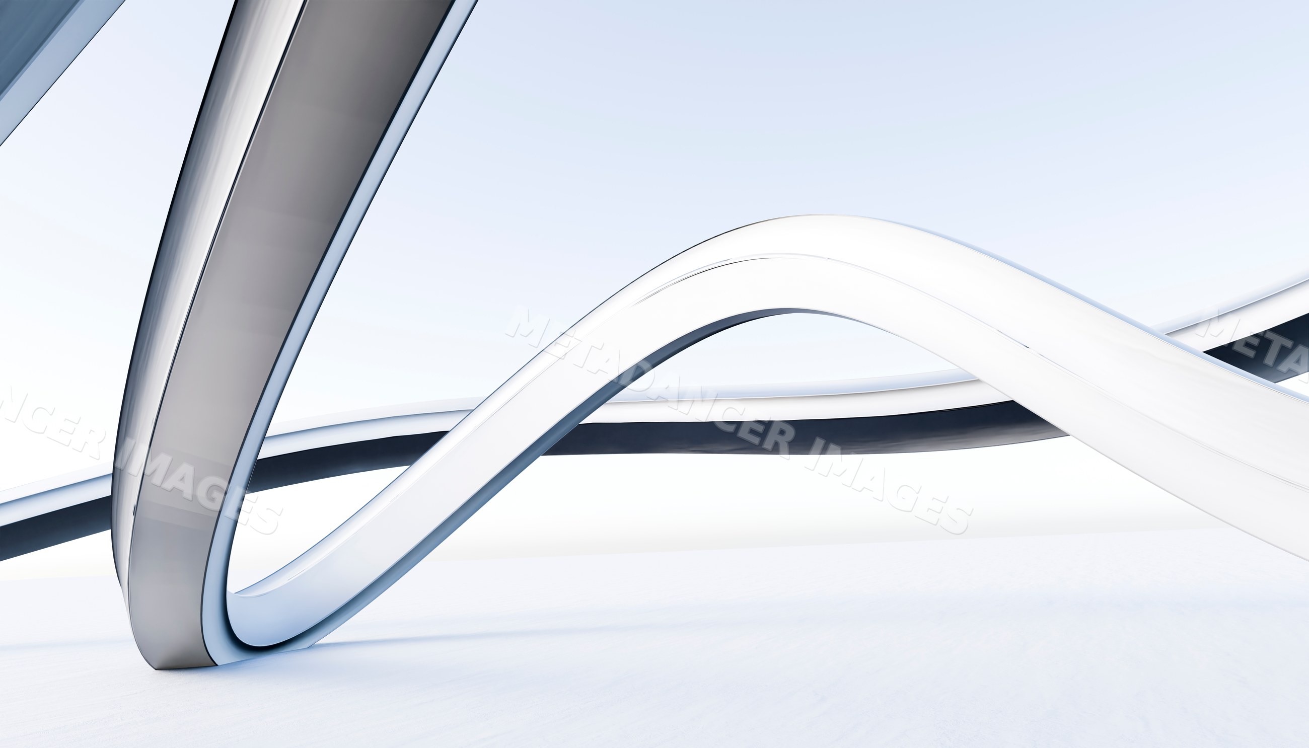Abstract modern architecture with sleek curved shapes on white
