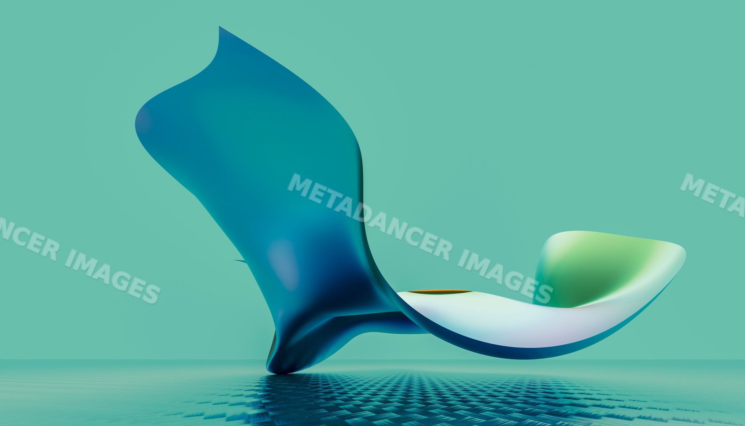 Abstract digital 3d rendering of a blue-green smooth curved sculpture