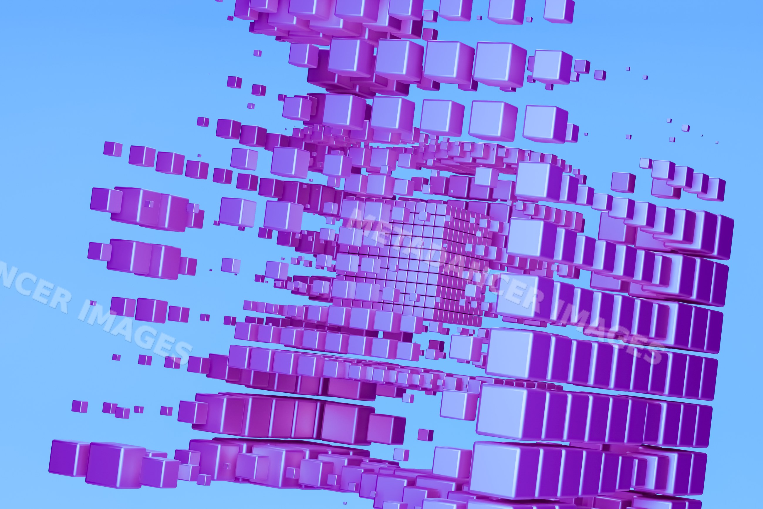 Purple 3d cubes in abstract geometric pattern on blue background