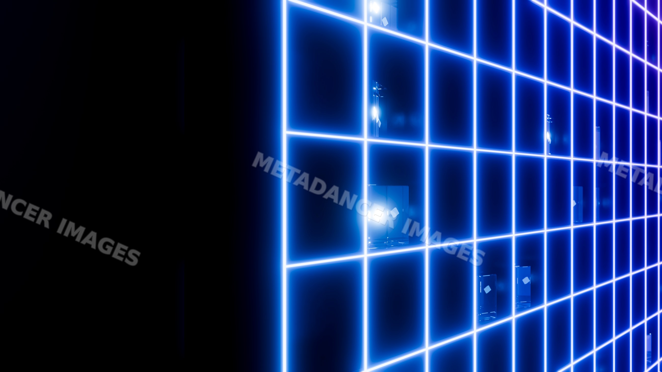 Blue glowing grid of neon lines on dark background