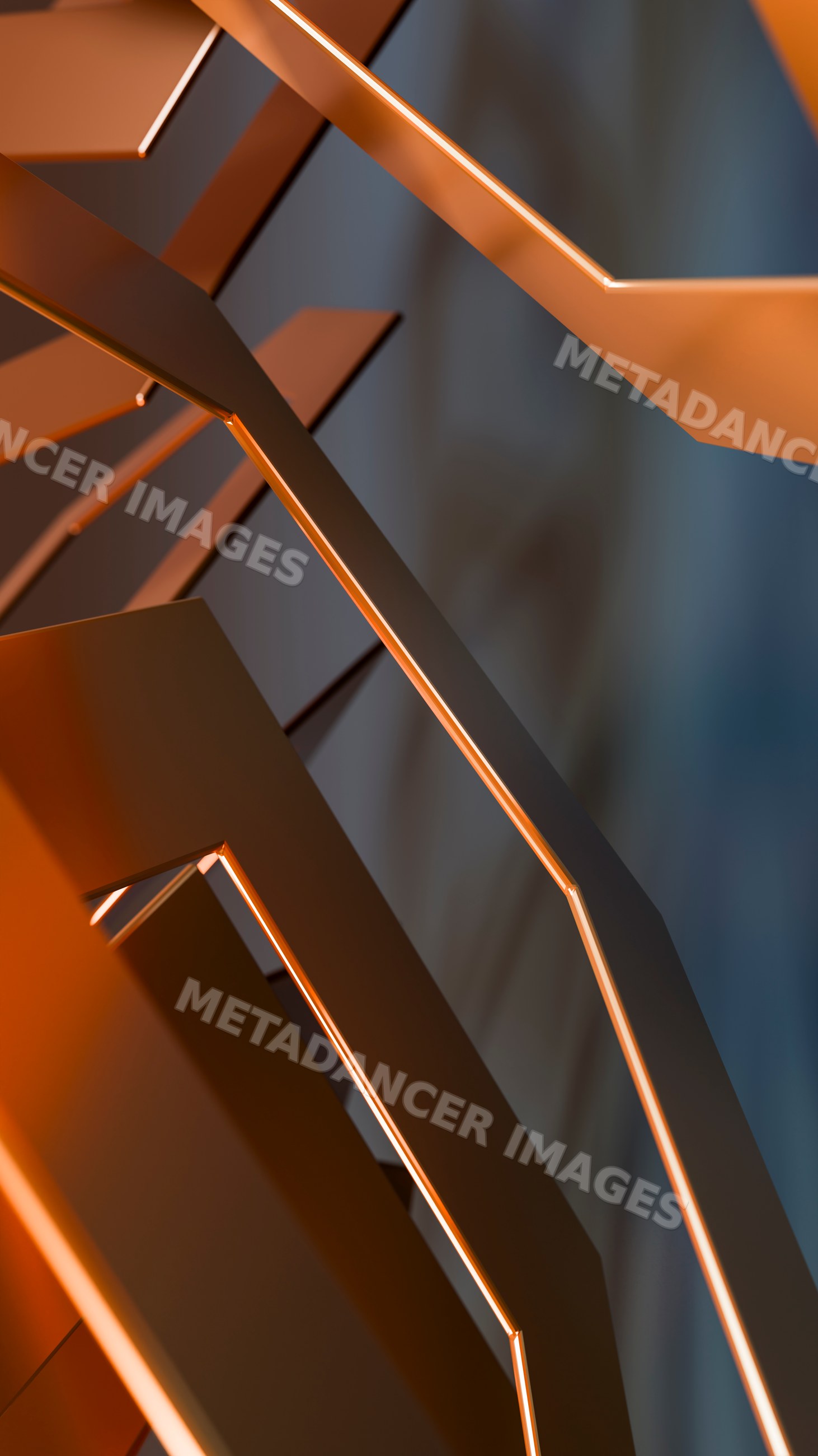 Abstract geometric orange metallic lines in a modern art pattern