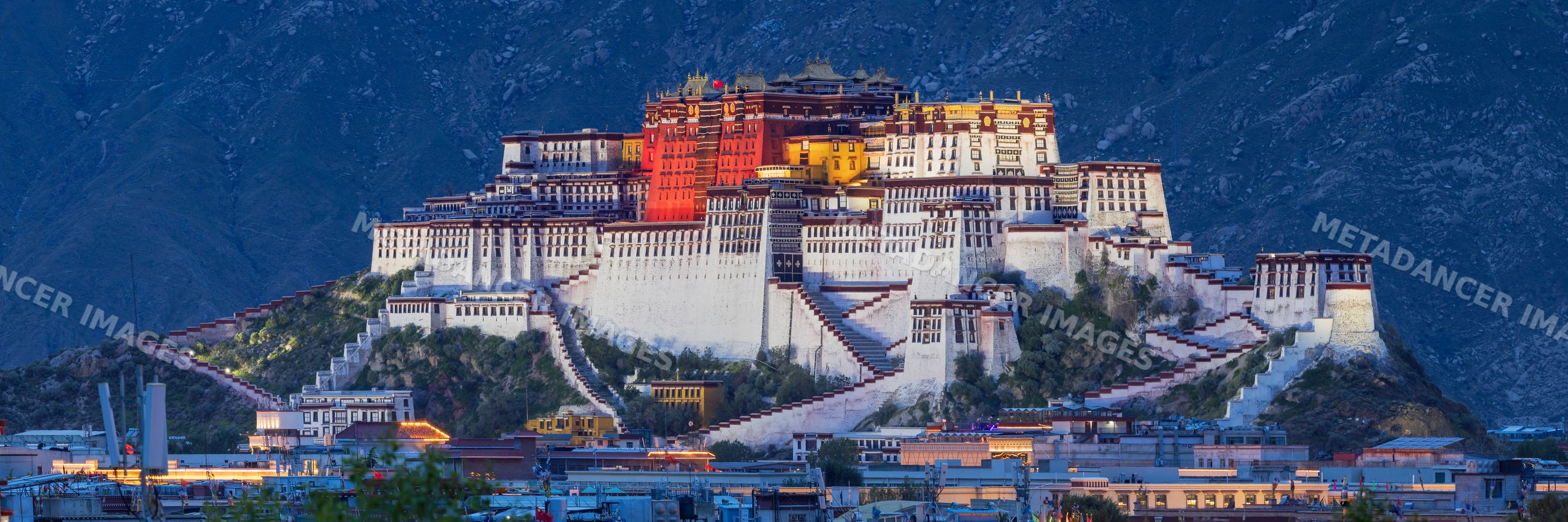 Potala palace at Dusk overlooking lhasa city in tibet