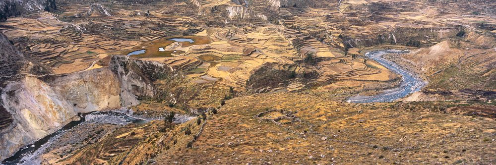 Terraced agricultural landscape and river peru