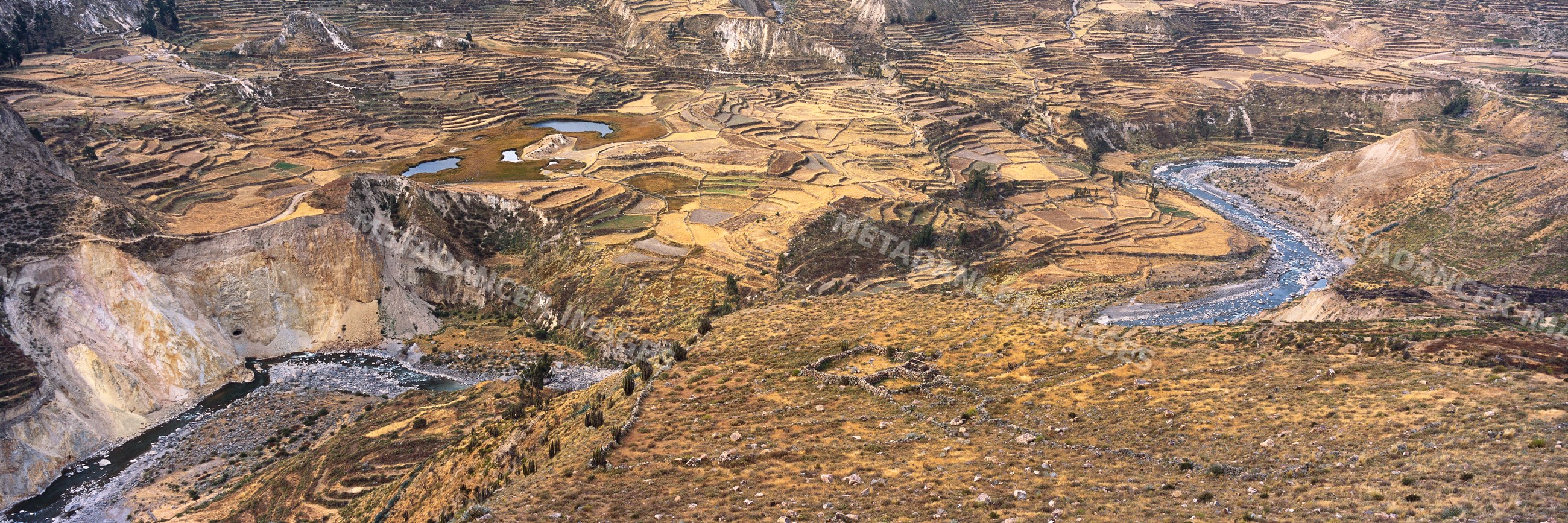 Terraced agricultural landscape and river peru