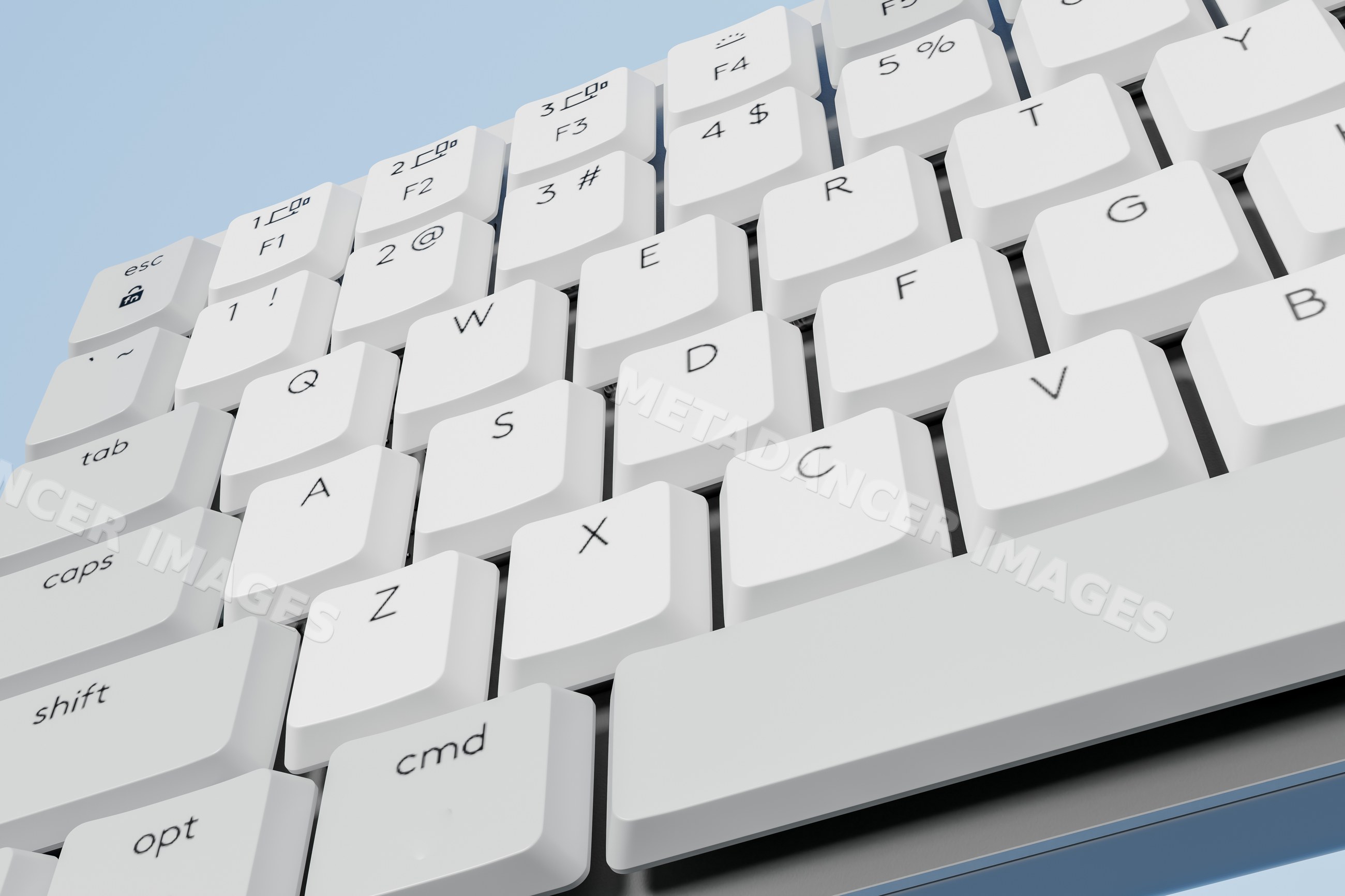 Close-up white computer keyboard on abstract render background