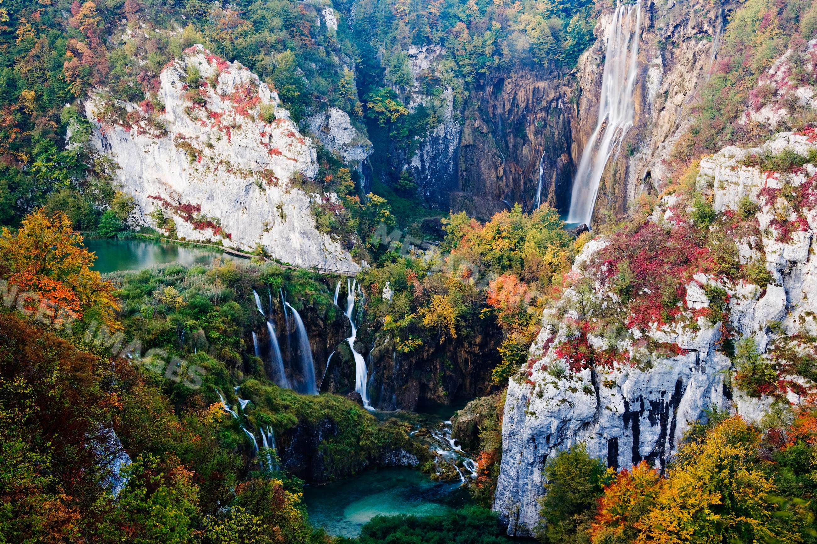 Waterfalls cascading through autumn forest, croatia