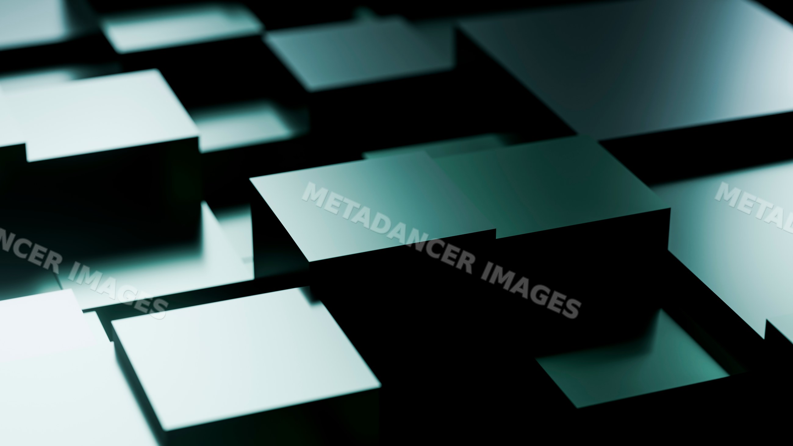 Stacked 3d cubes with reflective surfaces abstract composition