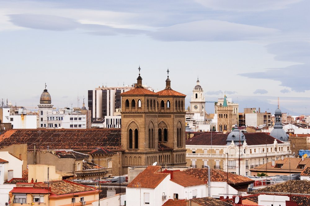 Cityscape of zaragoza, Spain with historic rooftops and towers
