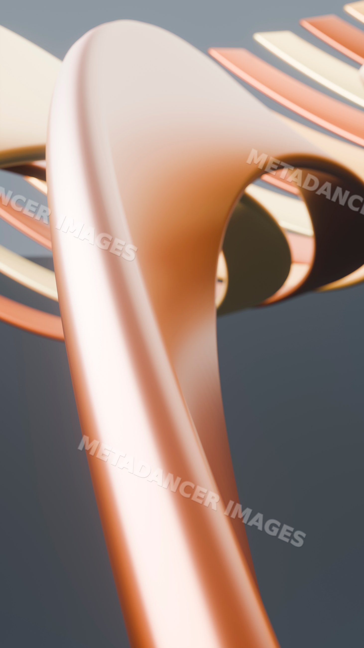 Abstract metallic sculpture with fluid curved bronze shapes