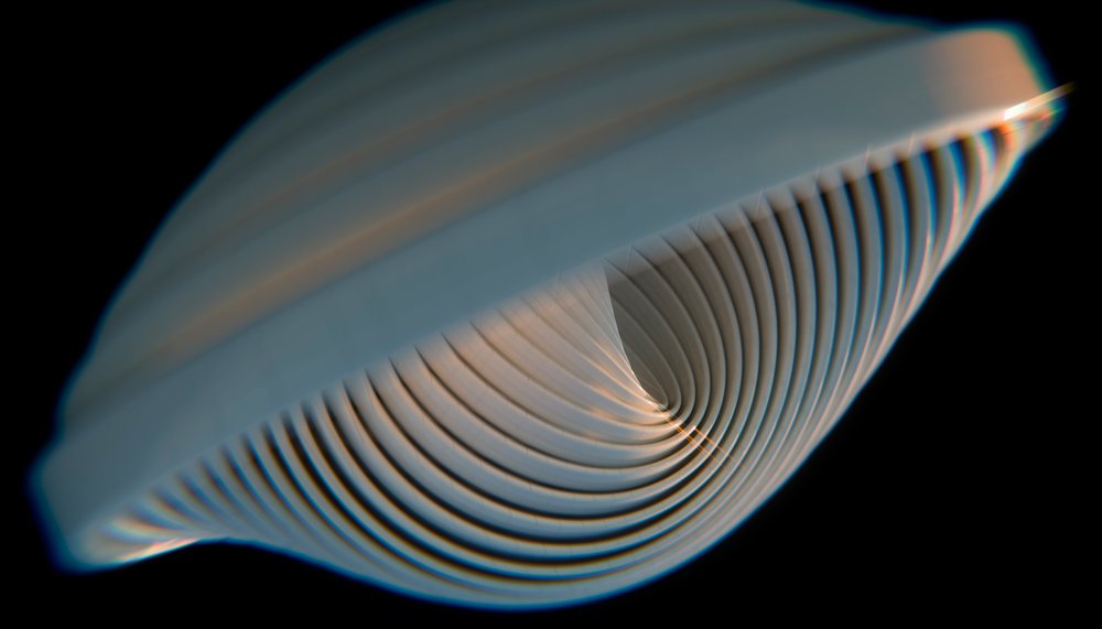 A white abstract spiral 3d rendering of a twisting curved structure
