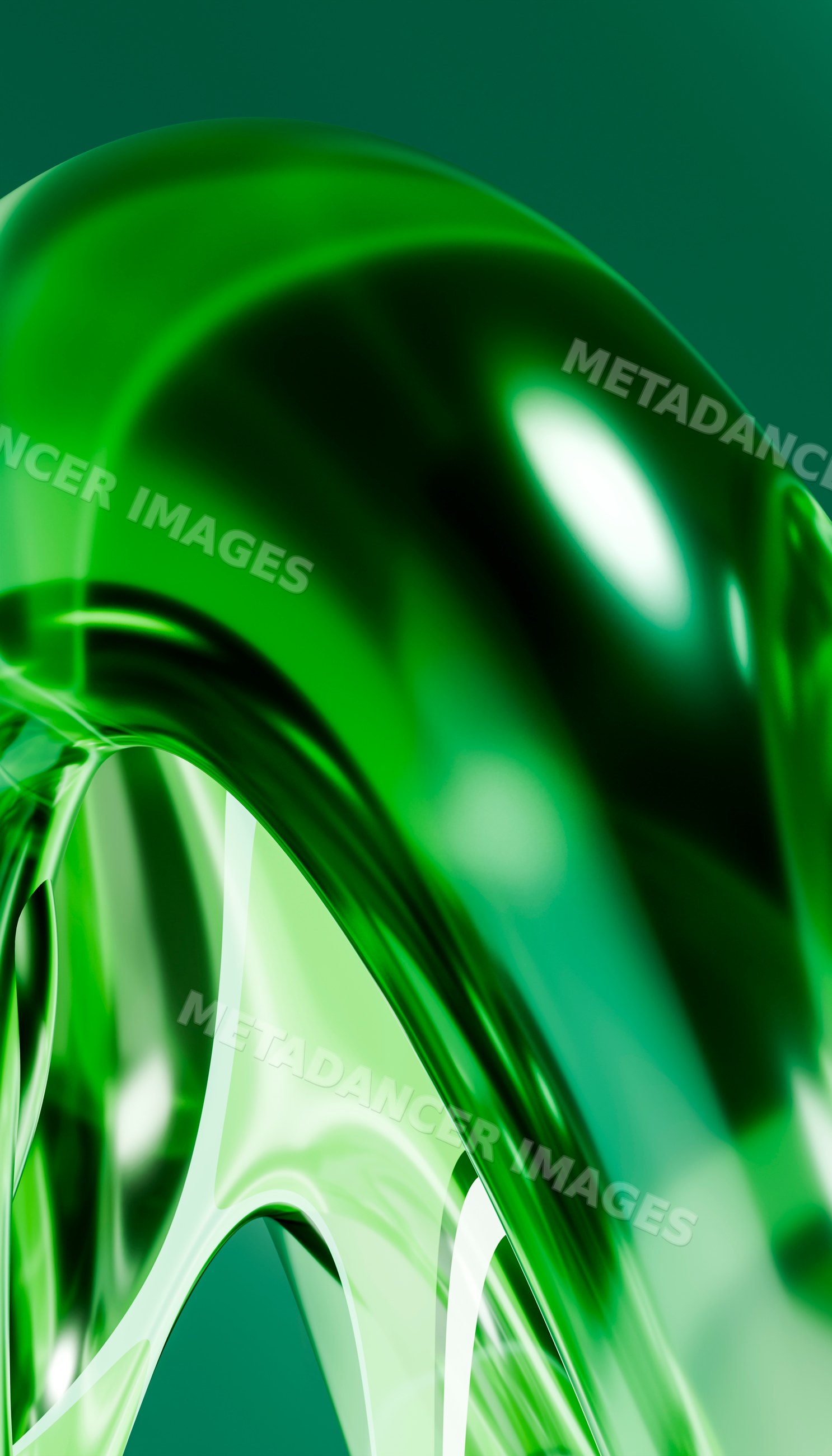 Abstract green glass sculpture with smooth curved surfaces