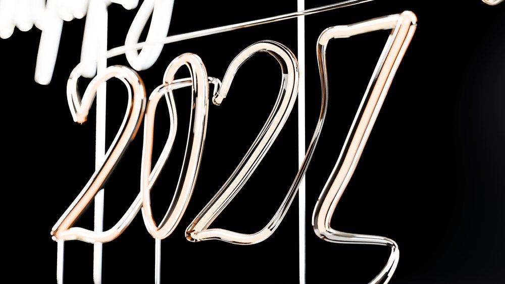 Glowing neon sign of 2022 numbers on dark background