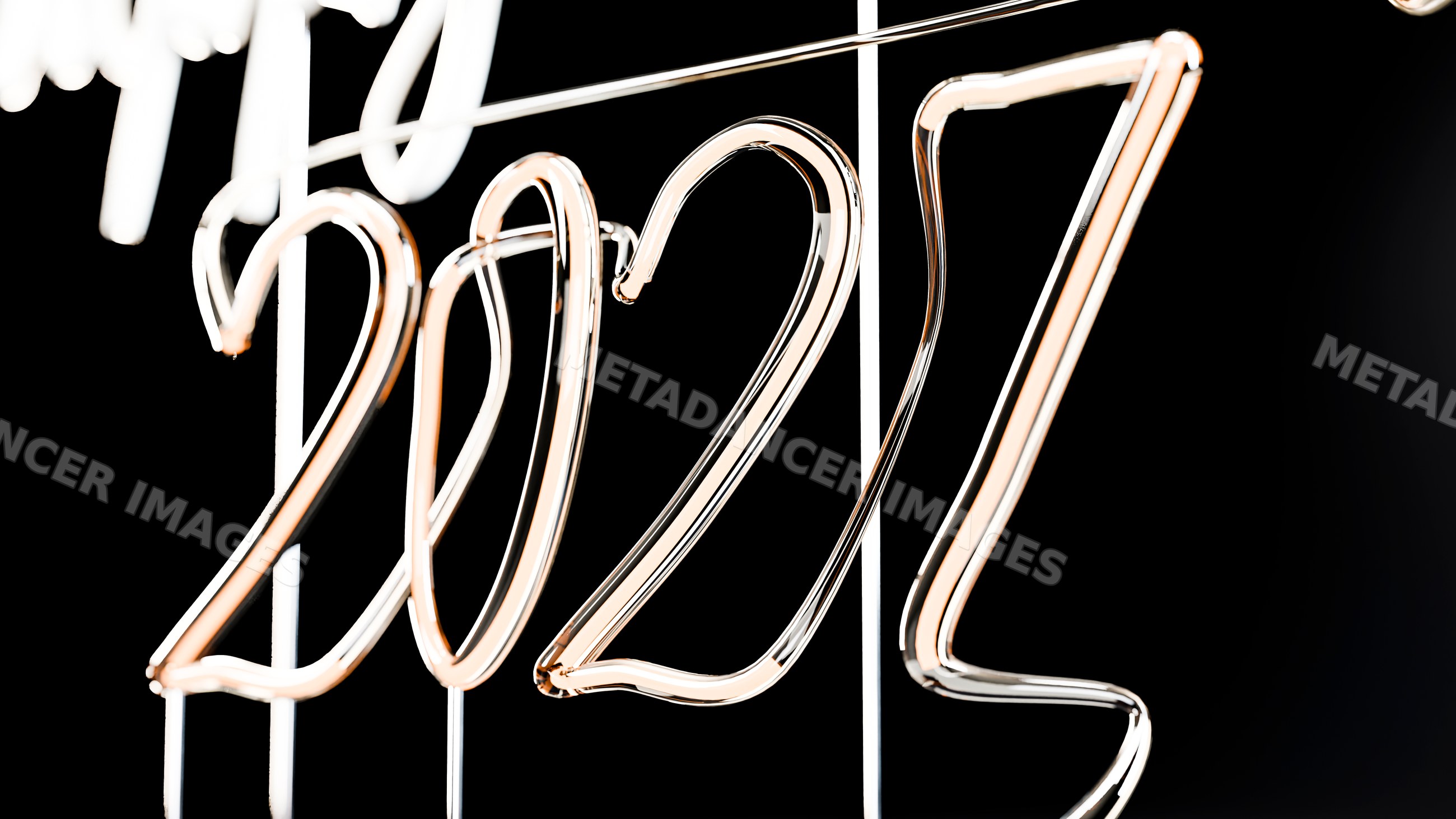 Glowing neon sign of 2022 numbers on dark background