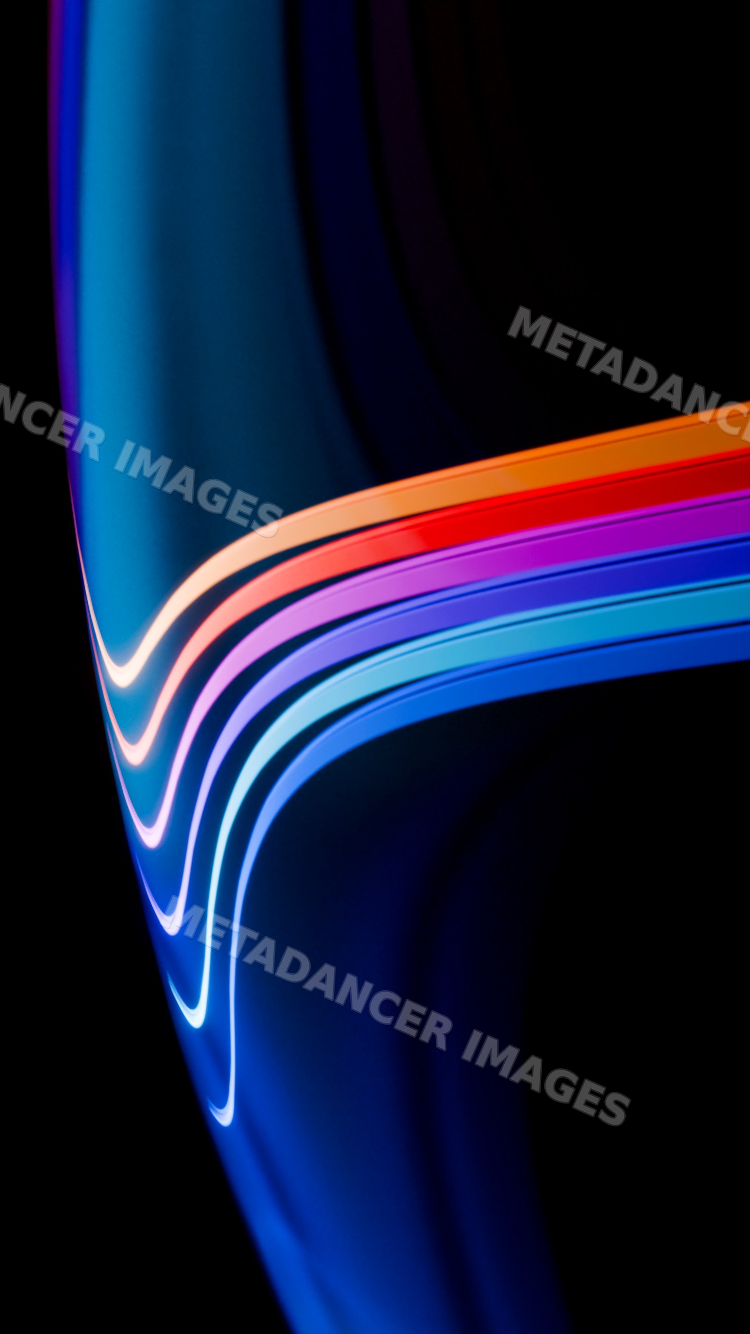 Colorful curved light streaks on dark background illustration