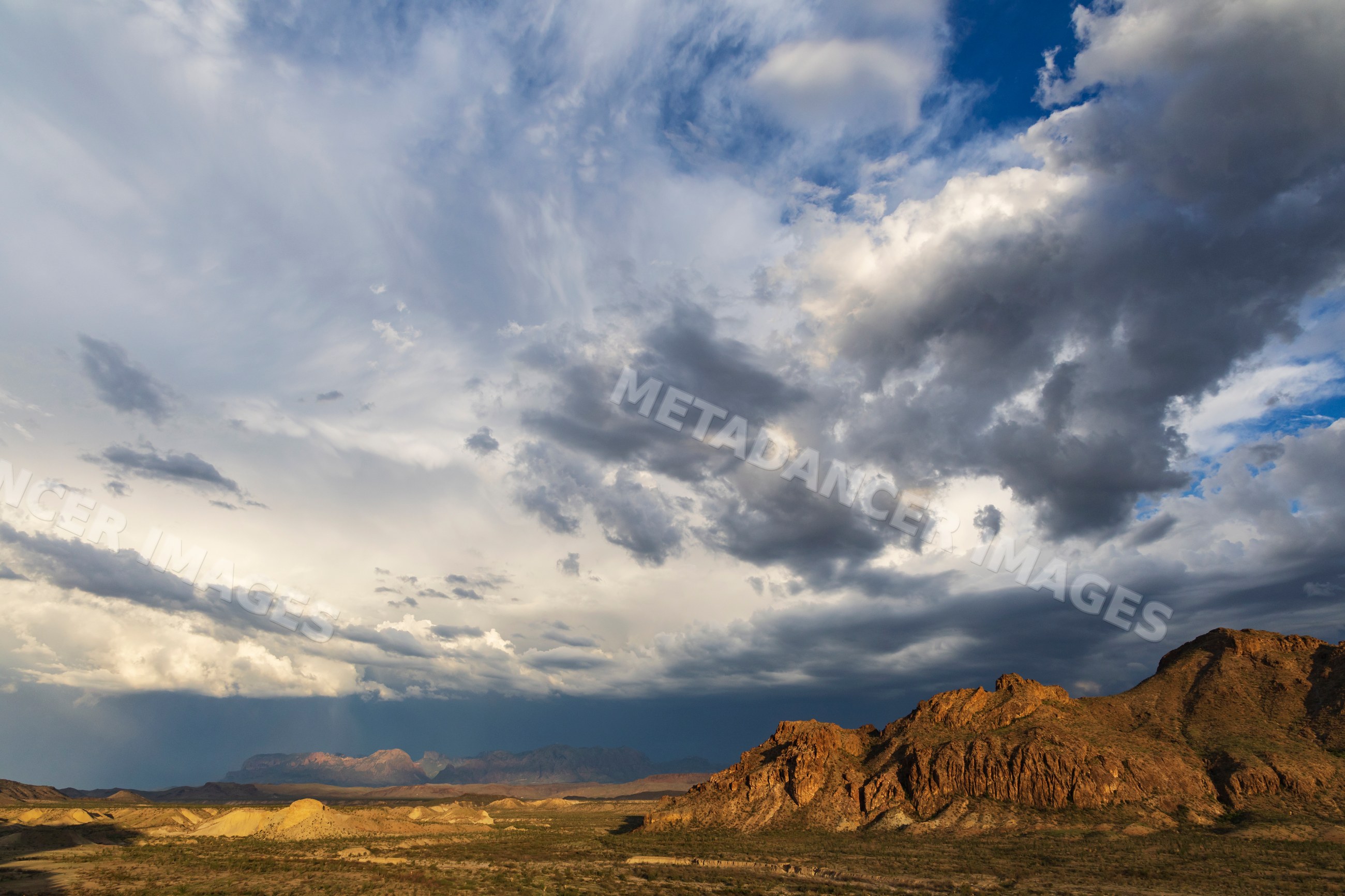 Stormy skies over the Chisos Mountains in texas desert