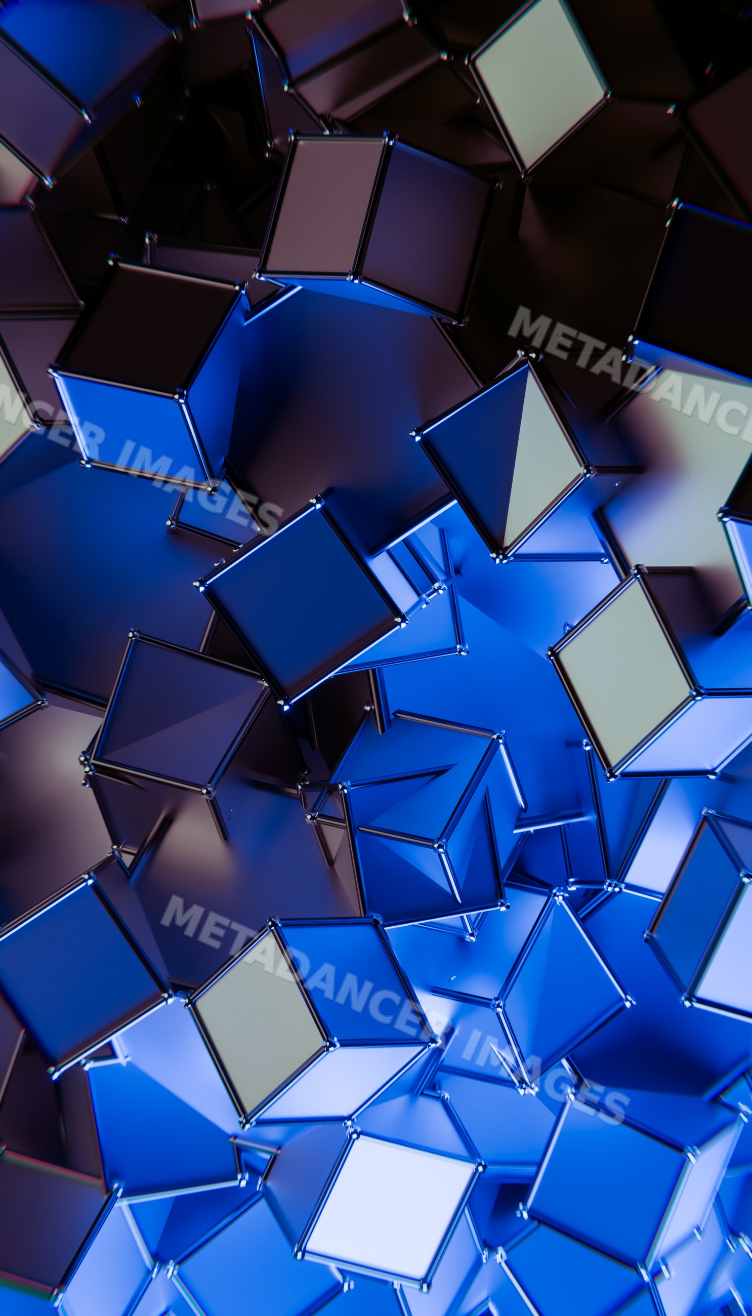 Abstract 3d render of blue geometric cubes forming a complex pattern