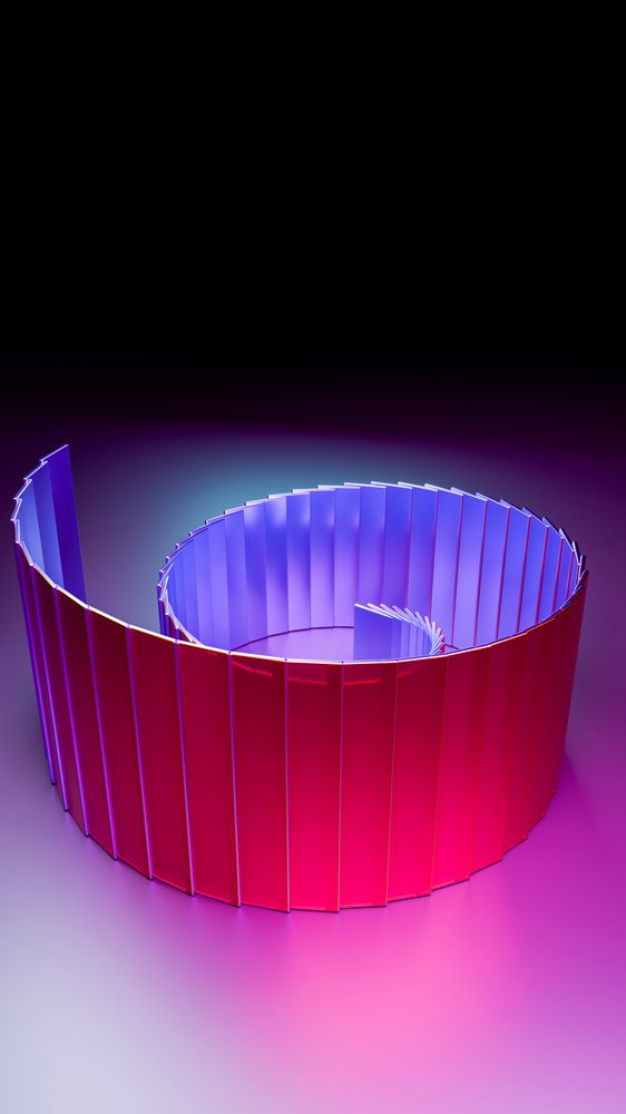 Spiral arrangement of domino-like blocks with purple and pink gradient