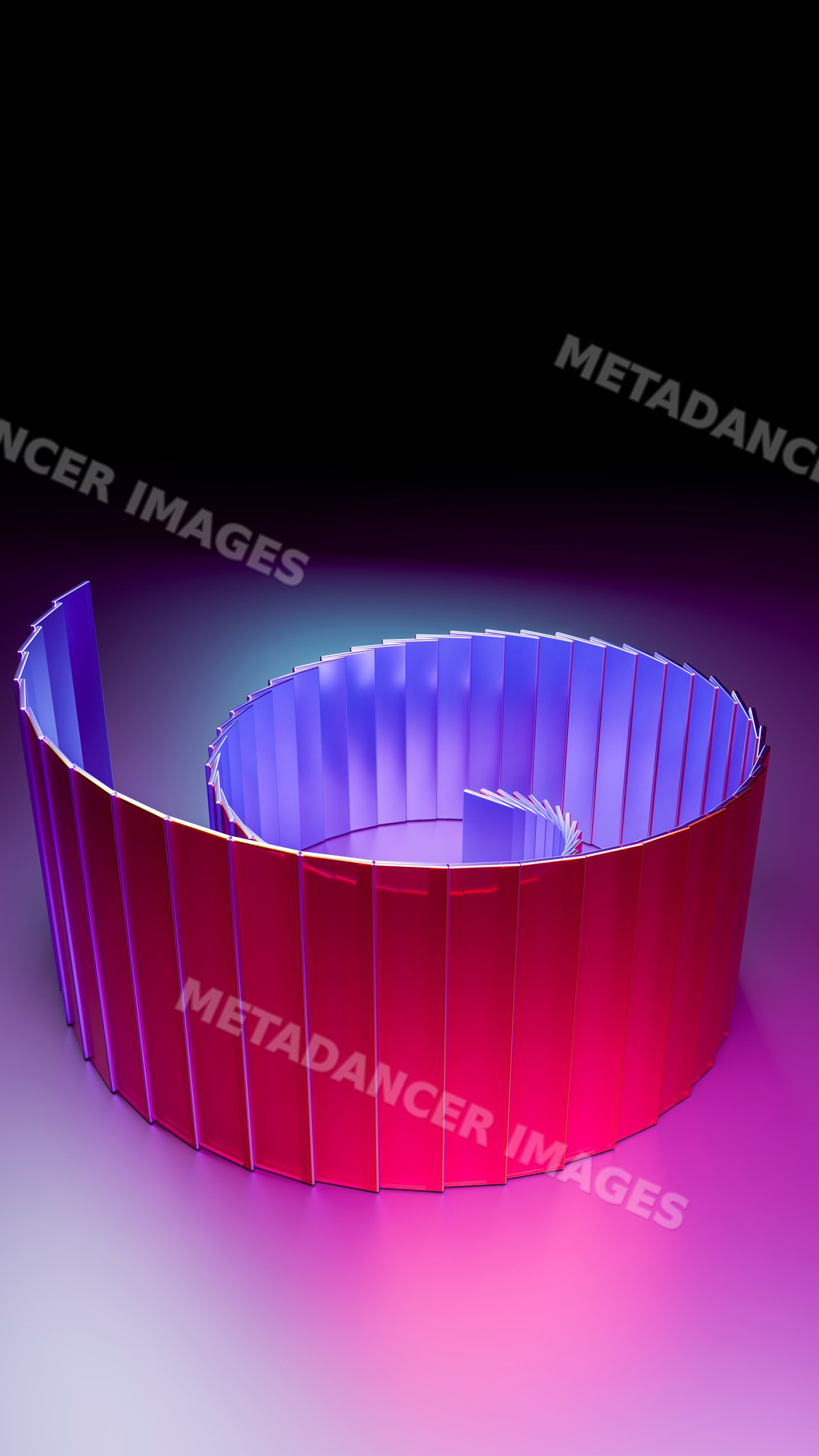 Spiral arrangement of domino-like blocks with purple and pink gradient