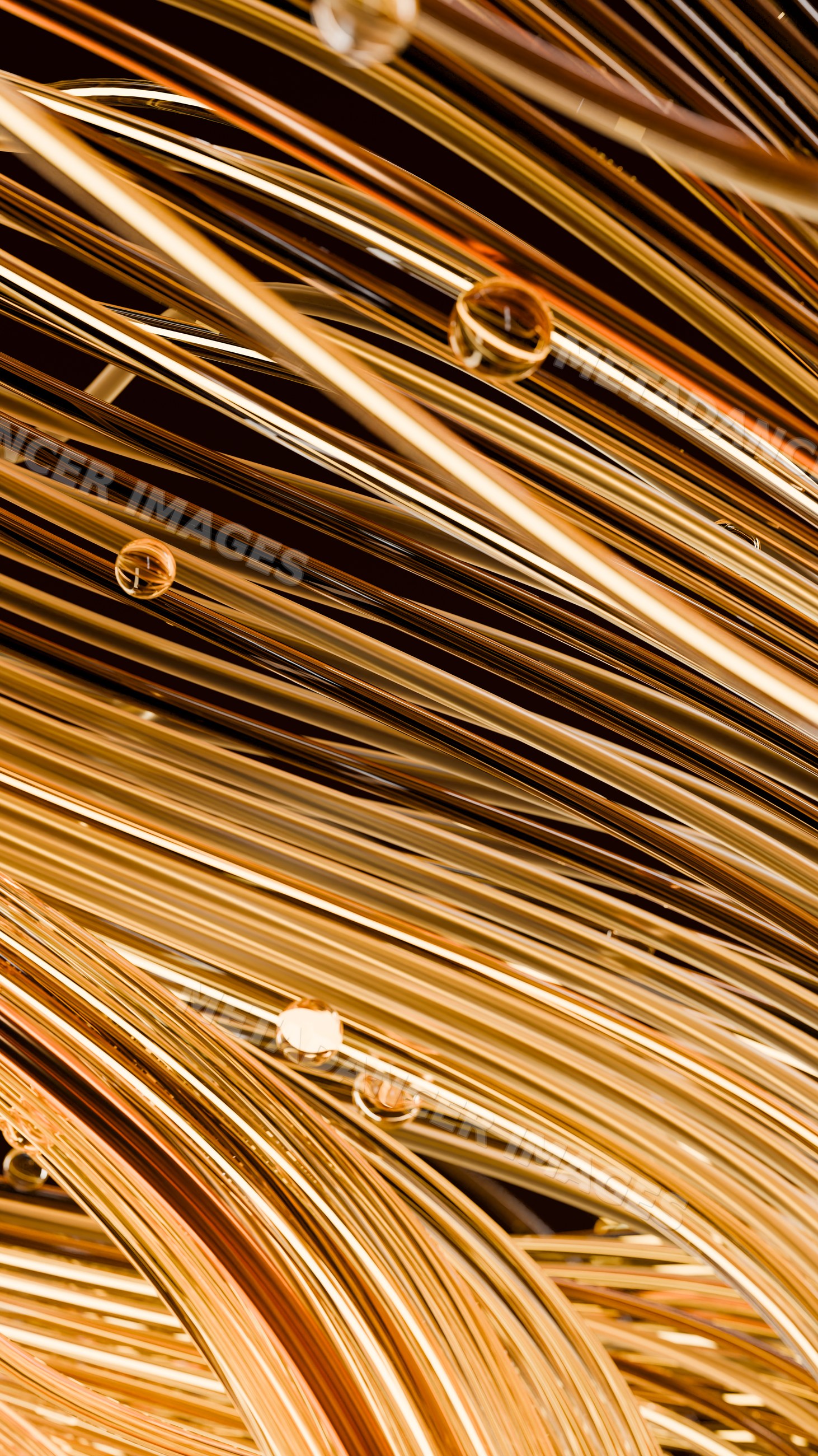 Close-up of shiny copper wires twisted into coils