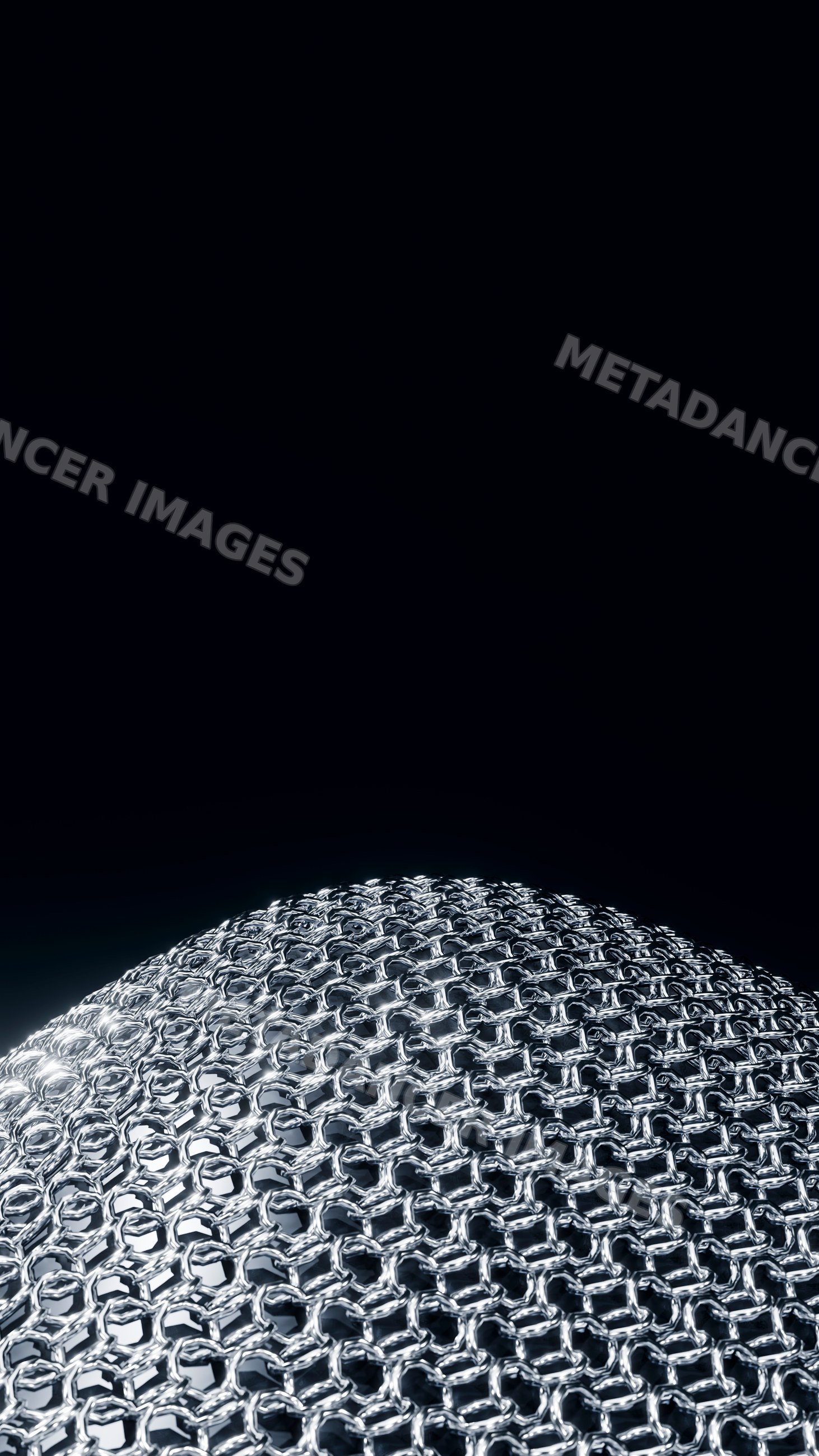 Close-up of shiny silver chainmail armor with black background