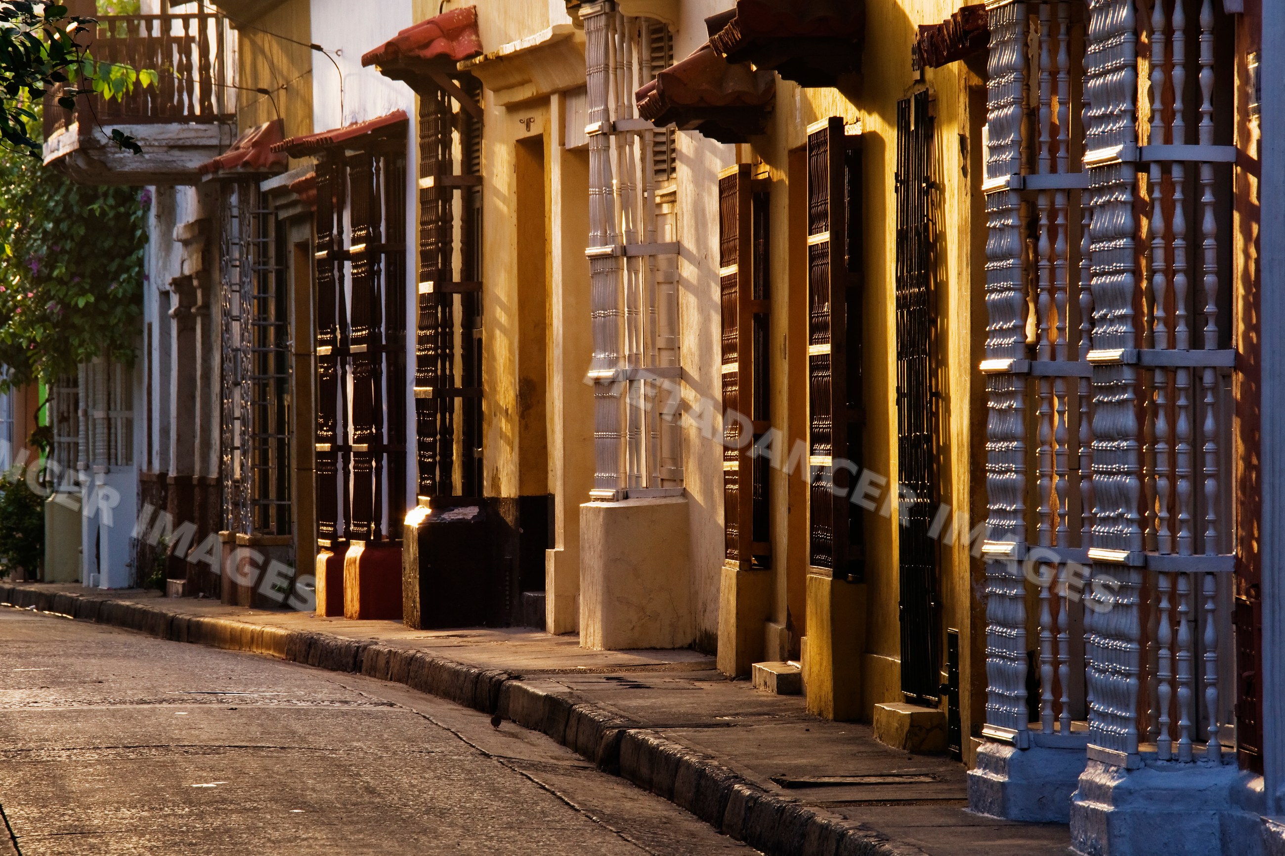 Street with colonial balconies, cartagena, colombia