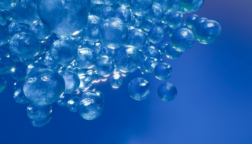 Floating blue transparent spheres