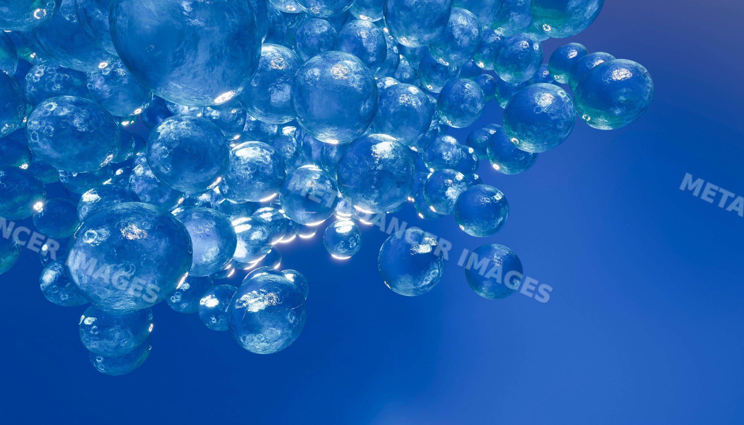 Floating blue transparent spheres