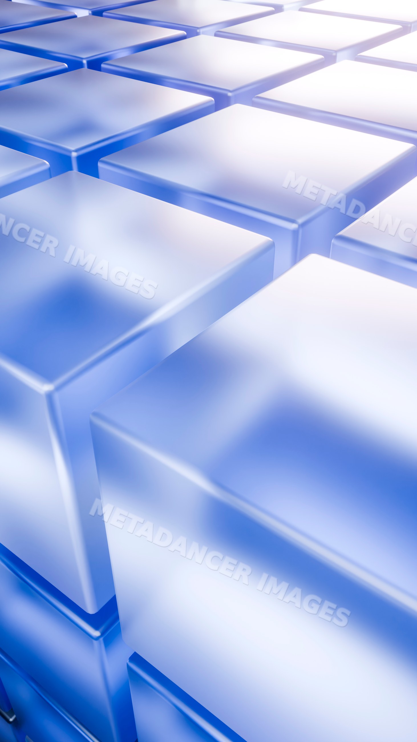 Blue translucent 3d cubes arranged in a geometric pattern