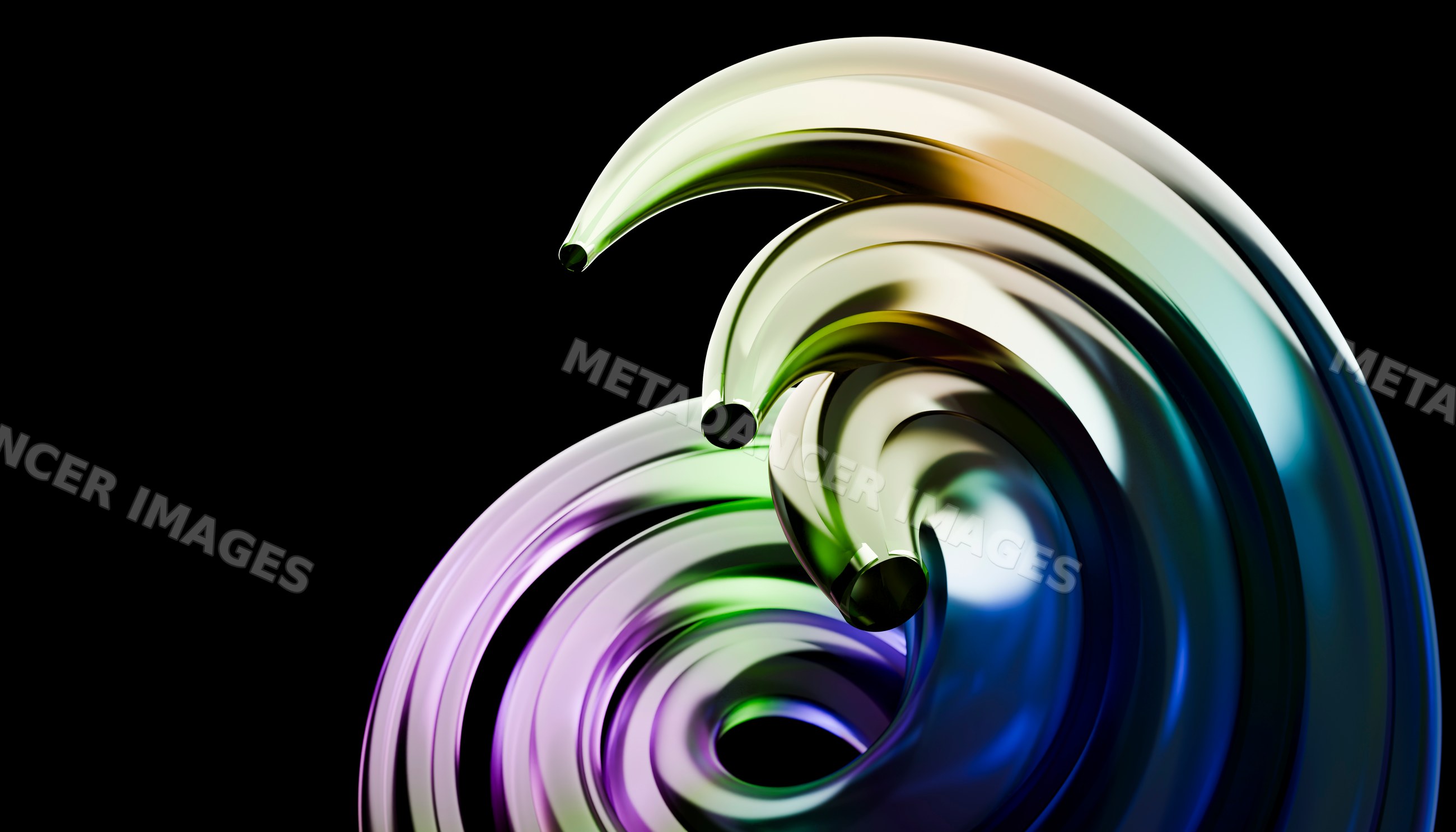 Colorful abstract glass sculpture with curved transparent tubes