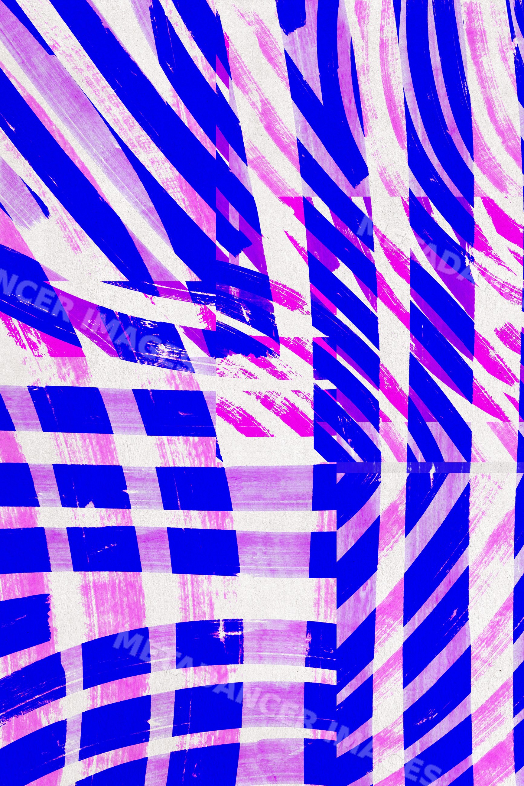 Abstract digital illustration with blue lines and pink brush strokes