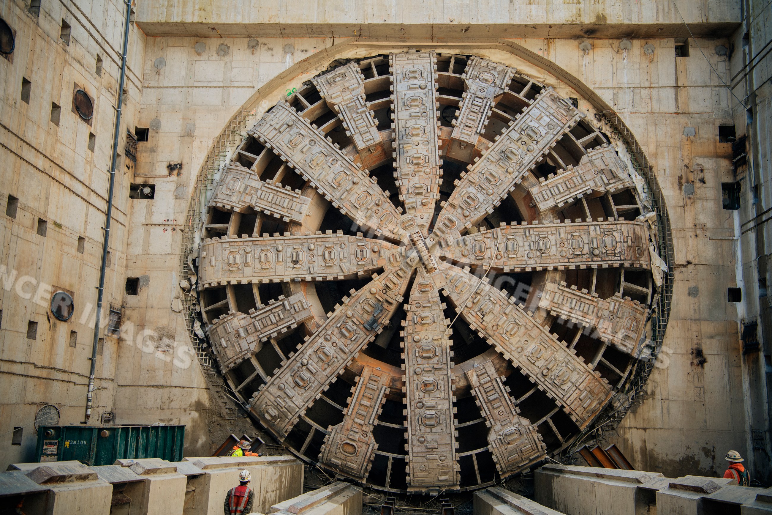 Tunnel boring machine drill head at a USA construction site