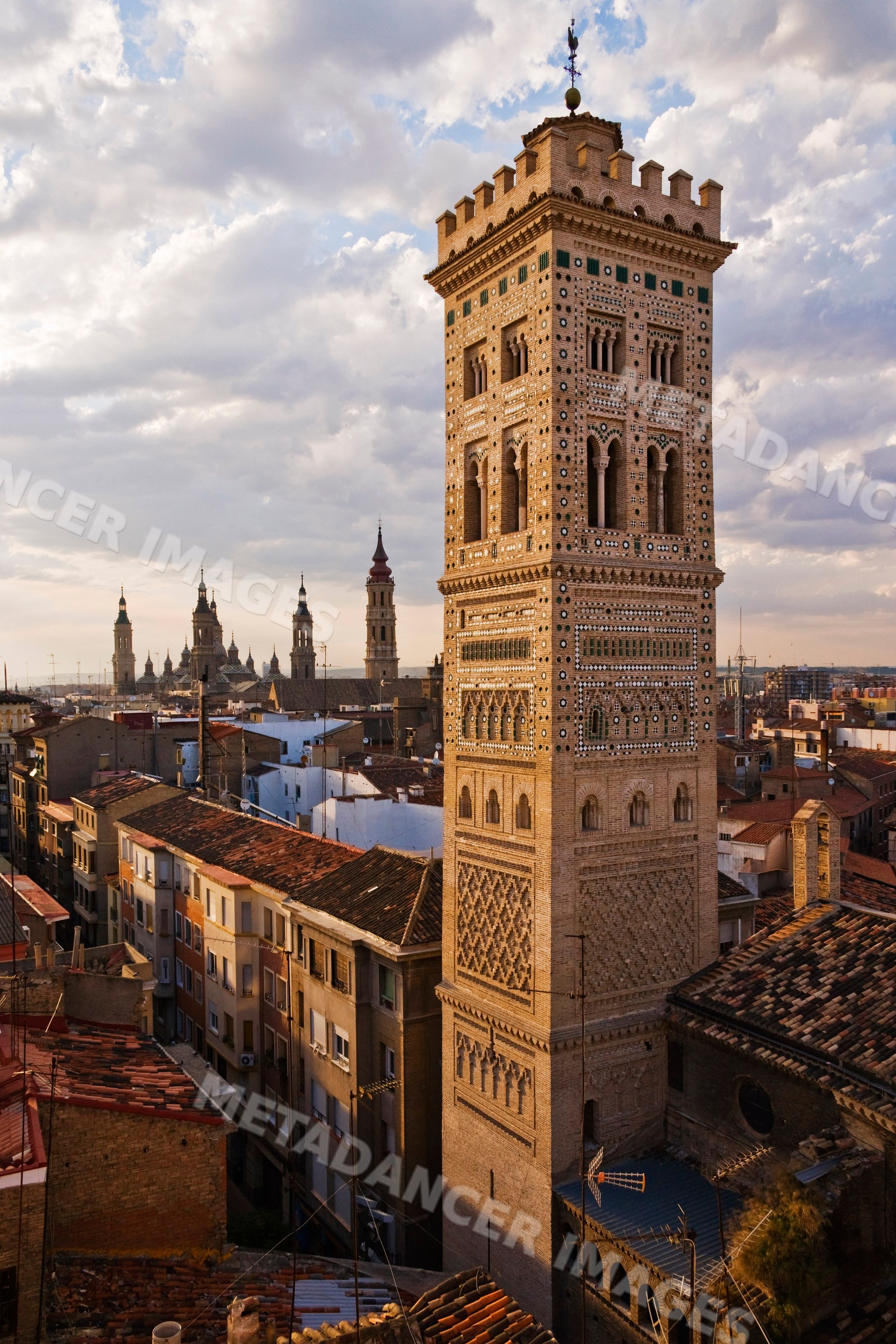 Shrines of the two marys tower, Spain at sunset