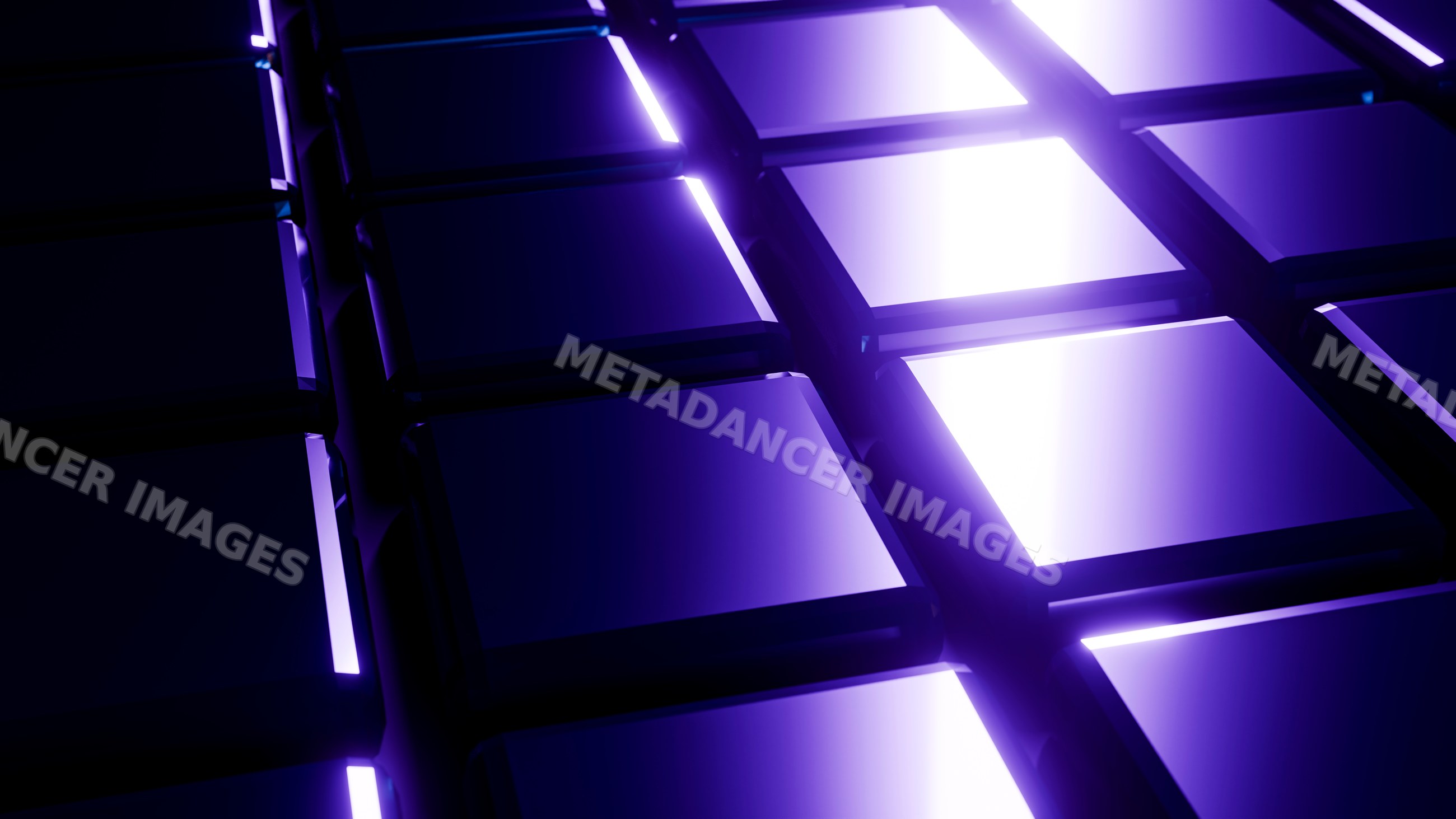 Glossy digital cubes with purple glowing edges
