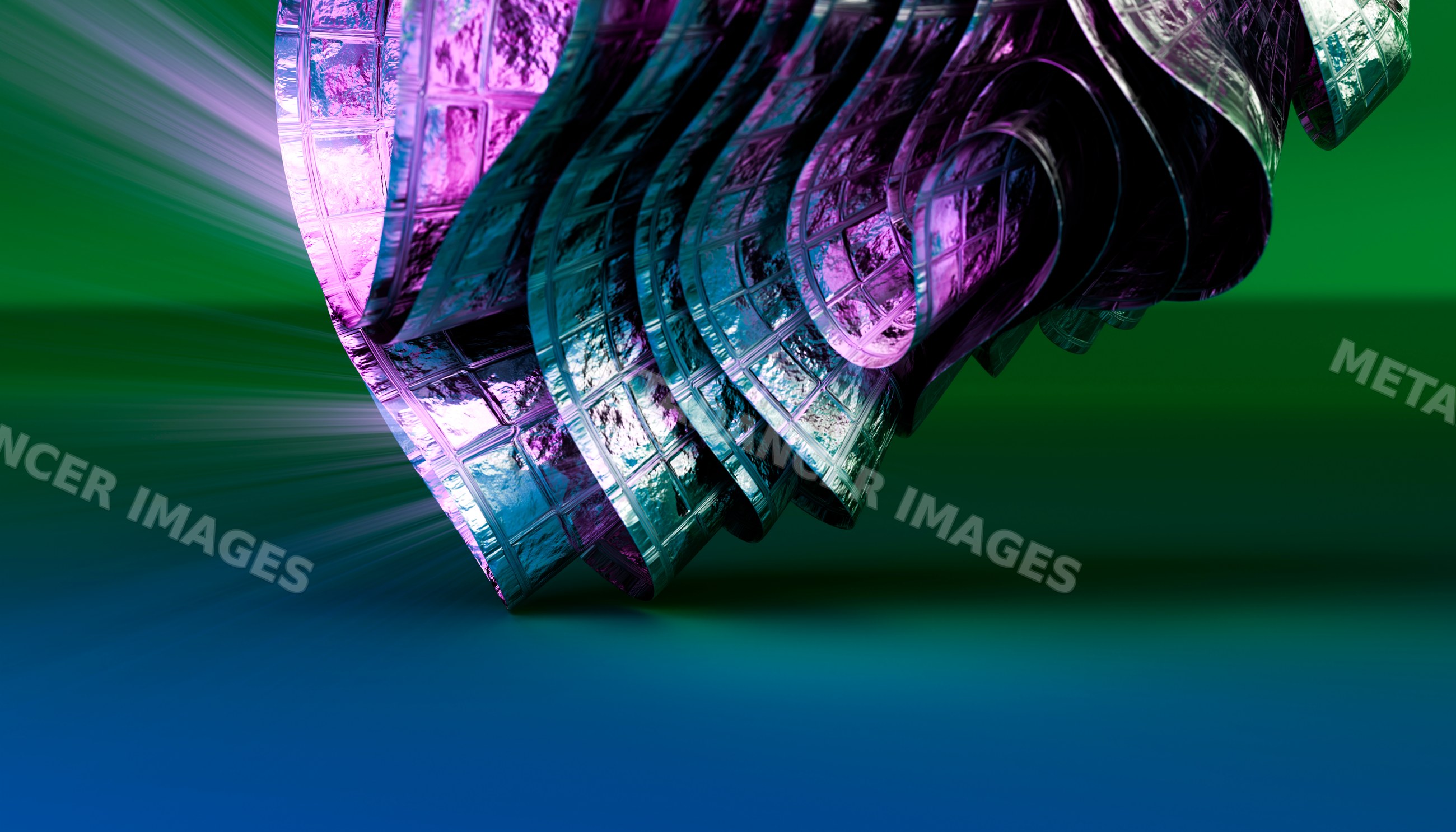 Colorful curled film strip with light reflections on gradient